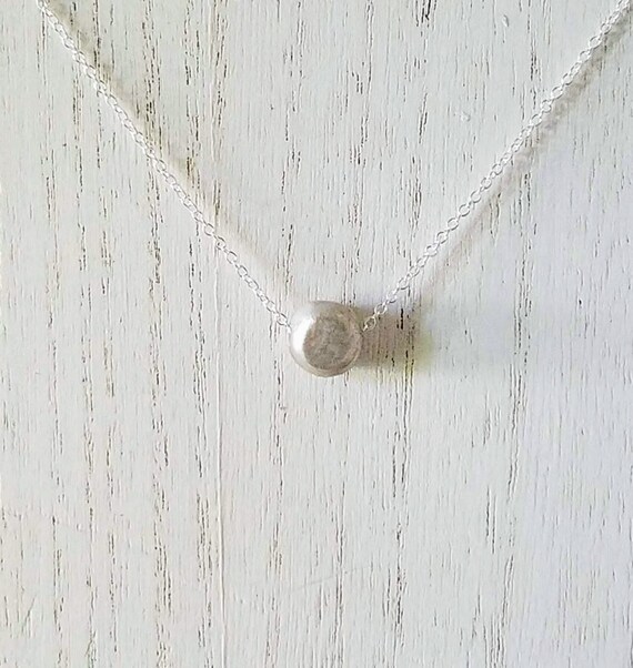 Pearl Necklace, Real Freshwater Pearl Sterling Silver Necklace Chain, Gray Pearl Floating Necklace