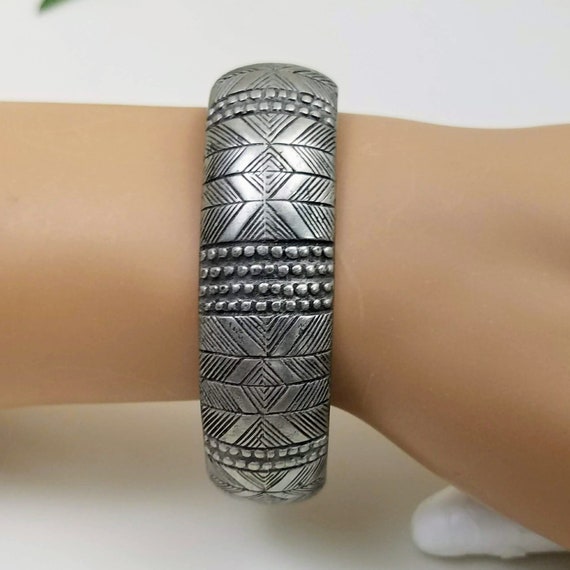 Vintage Silver Cuff Bracelet, Geometric Design Tribal Cuff Bracelet Signed DIA, Vintage Boho Bracelet, Jewelry Gift for Her