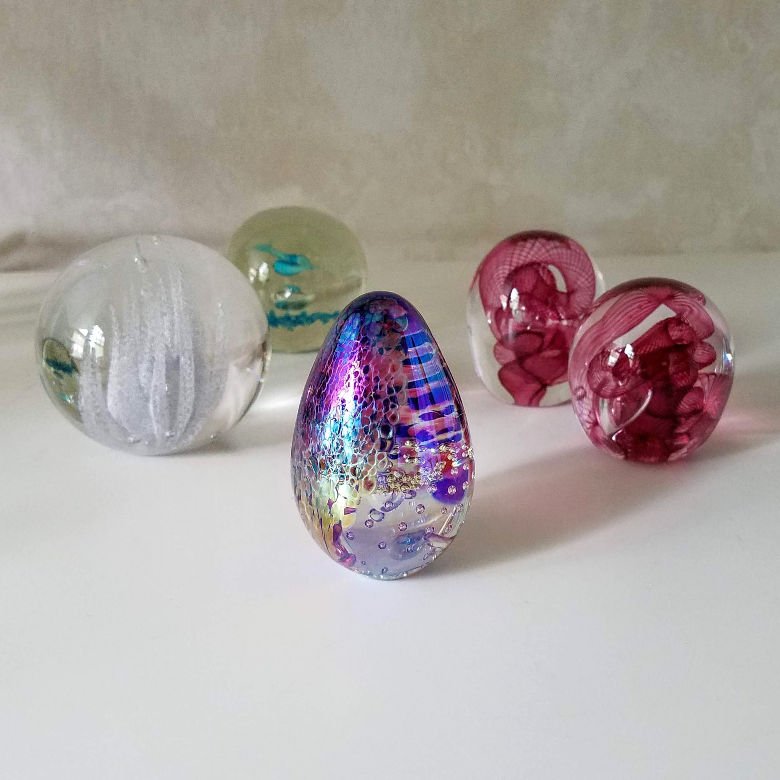 Glass Eye Studio GES93 Dichroic Art Glass Paperweight, Egg Shaped Control Bubble Art Glass