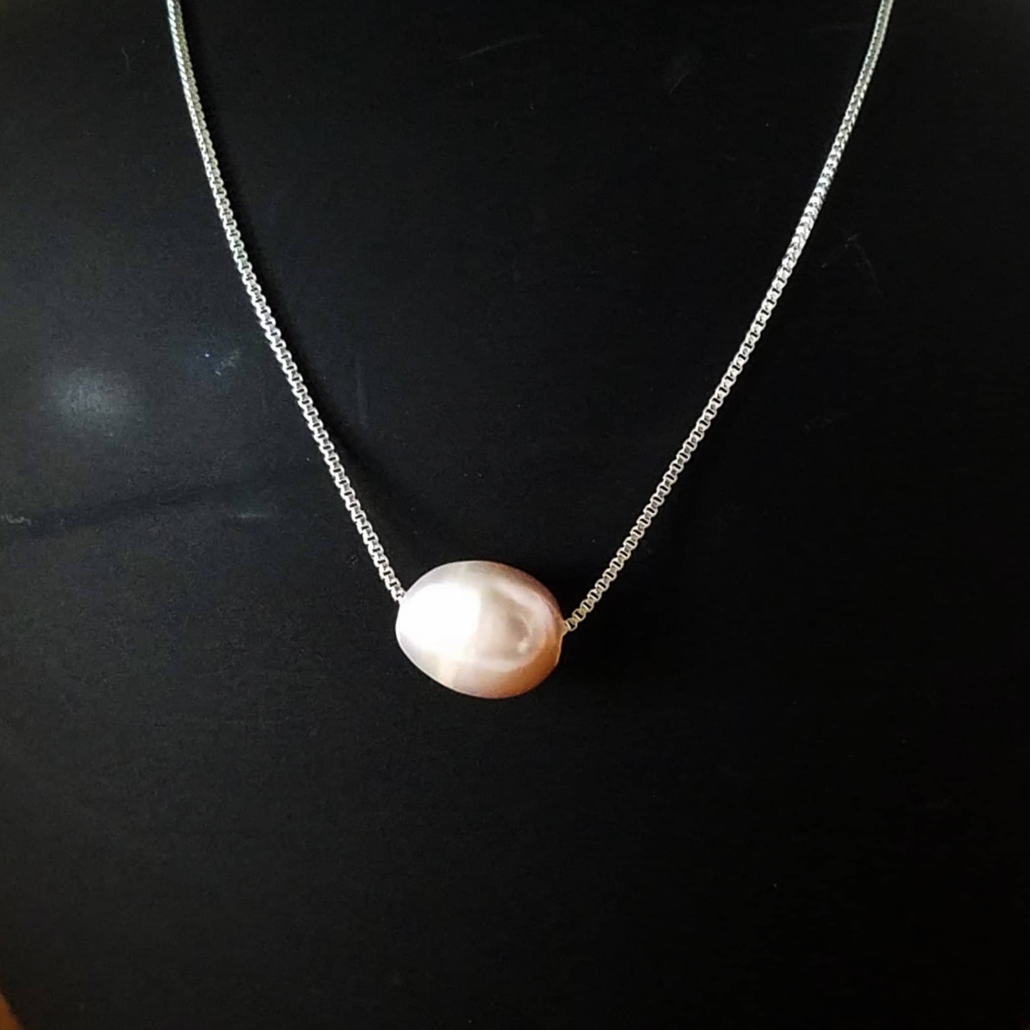 Pearl Necklace, Real Freshwater Pearl Sterling Silver Necklace Chain