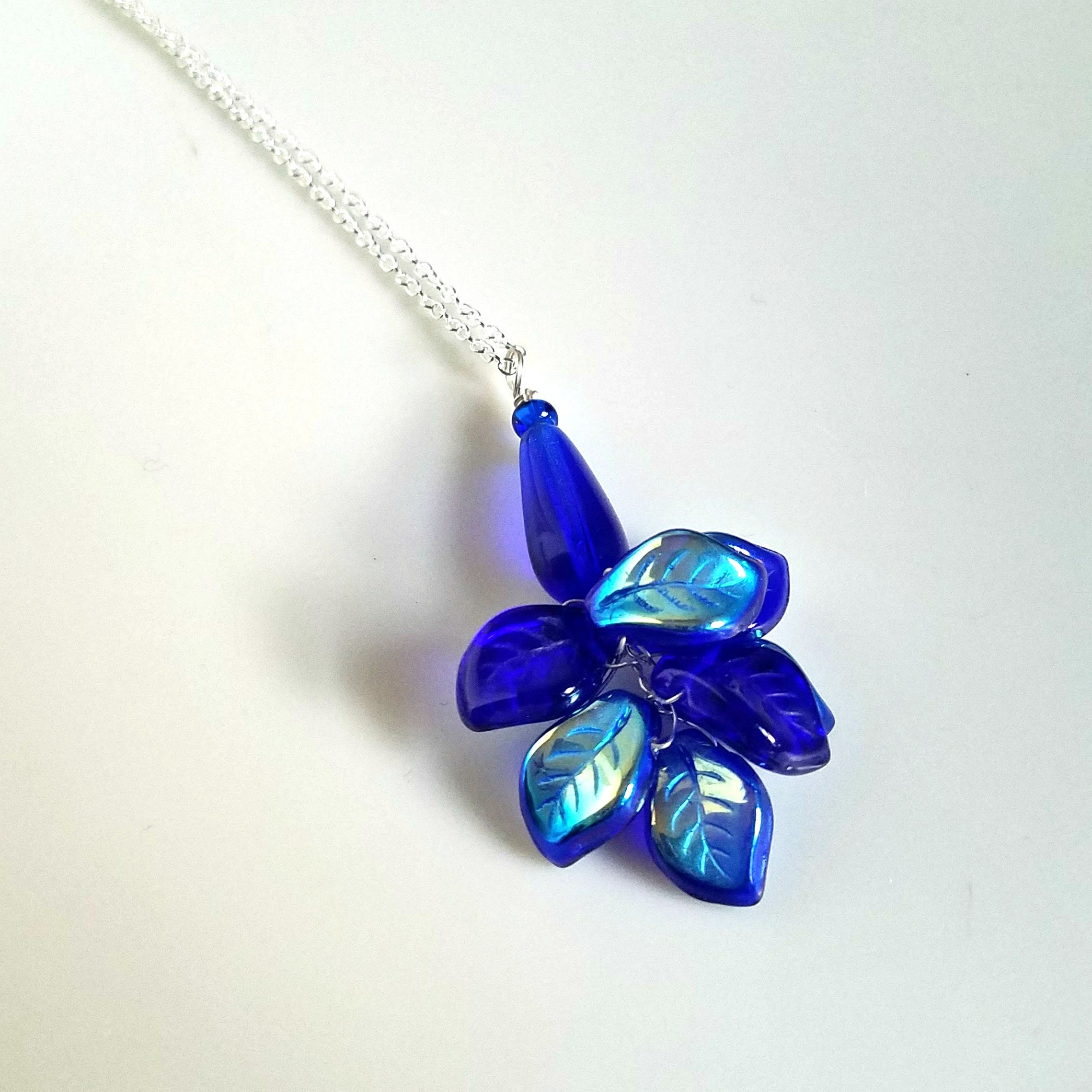 Romantic Peacock Necklace, Cobalt Blue Glass Handmade Pendant on ...