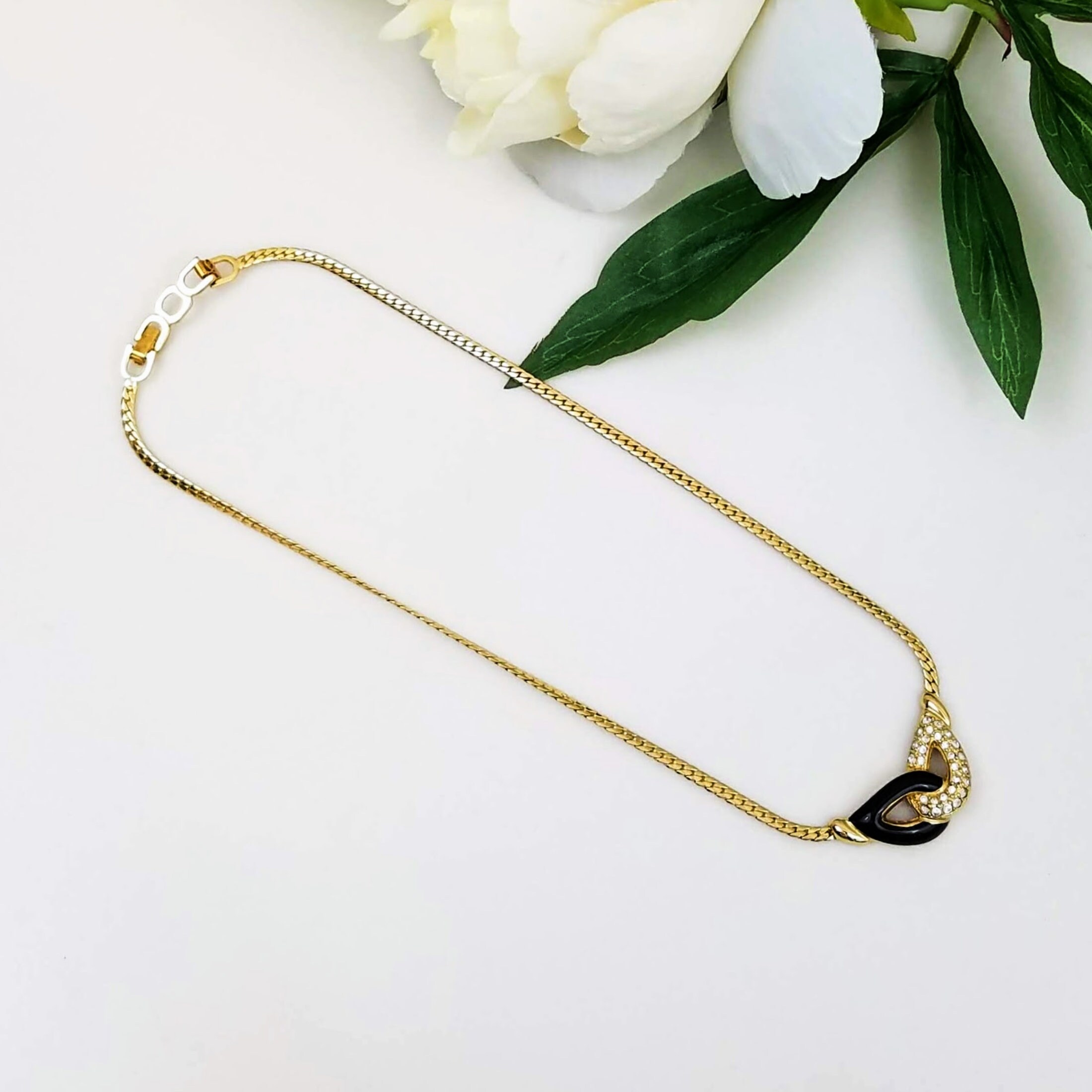 Christian Dior Necklace and Earrings, Designer Black Gold and