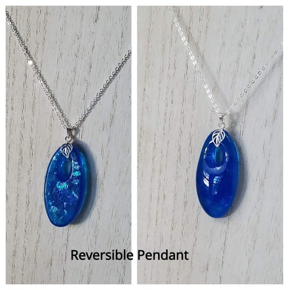Blue Glass Pendant on Sterling Silver Necklace Chain, Turquoise Blue and Dichroic Glass Pendant Necklace
