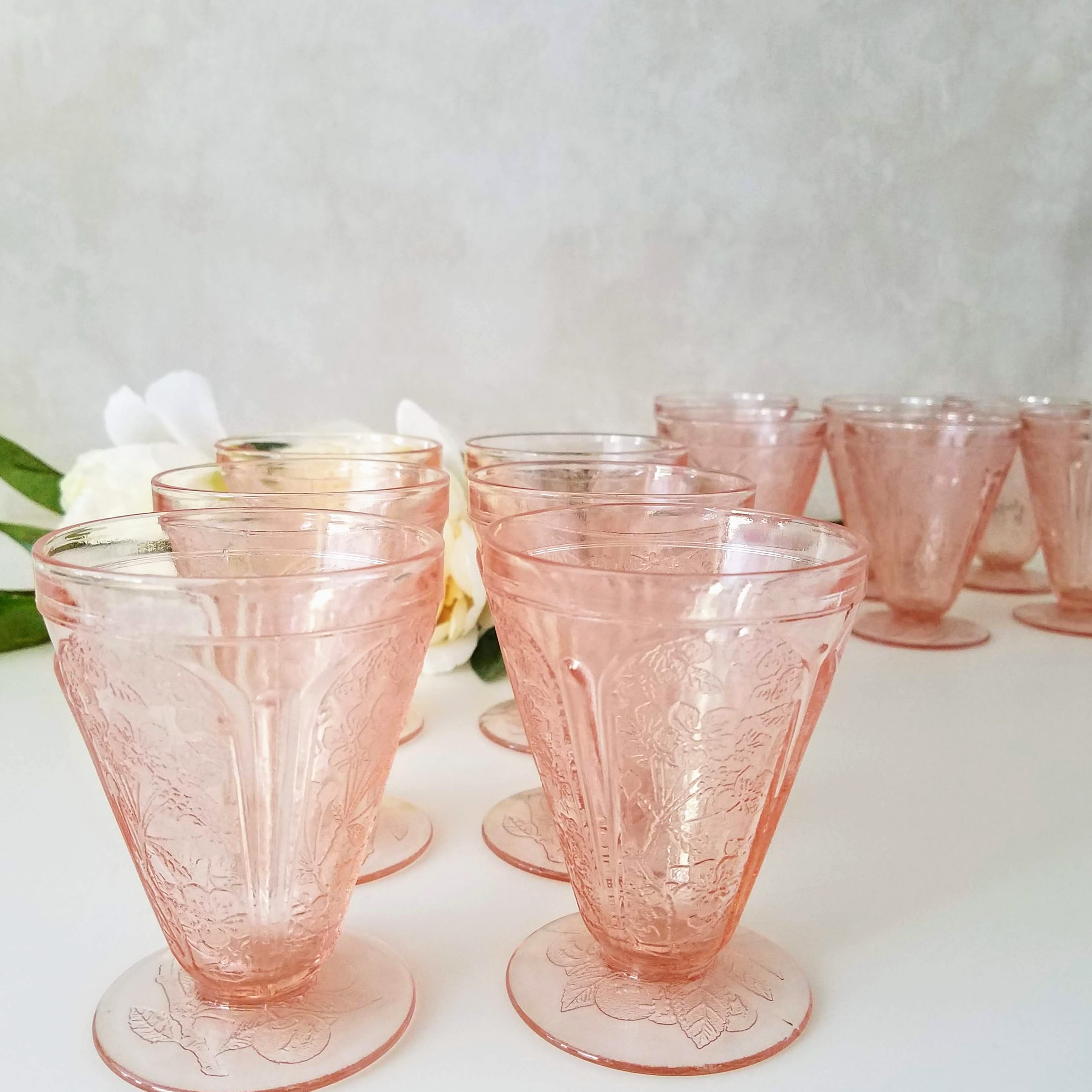 Pink Depression Glass Tumblers Jeannette Glass Cherry Blossom Pressed Glass Tumblers Set Of 6