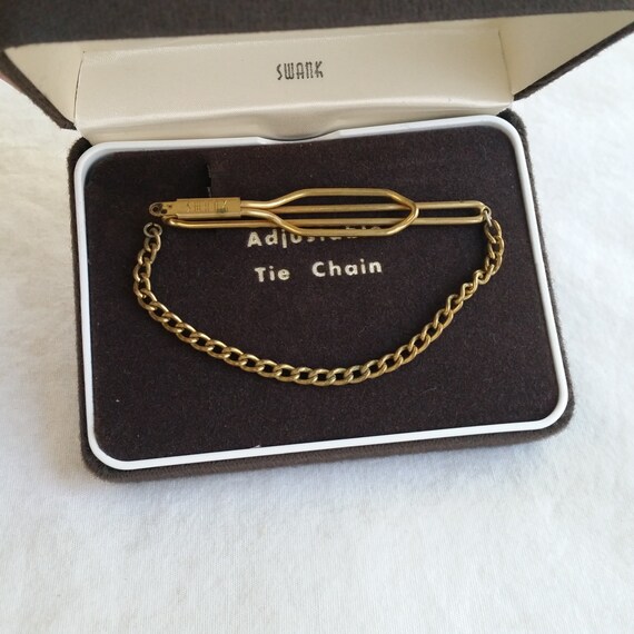 Vintage Midcentury Mens Designer Gold Tone Tie Bar Clasp by Swank Textured Patina with Engraved Detail
