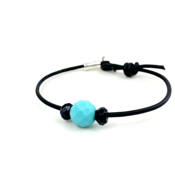 Turquoise Leather Anklet, Minimalist Anklet, Boho Anklet, Ankle Bracelet Jewelry Gifts, Adjustable Bracelet, December Birthstone