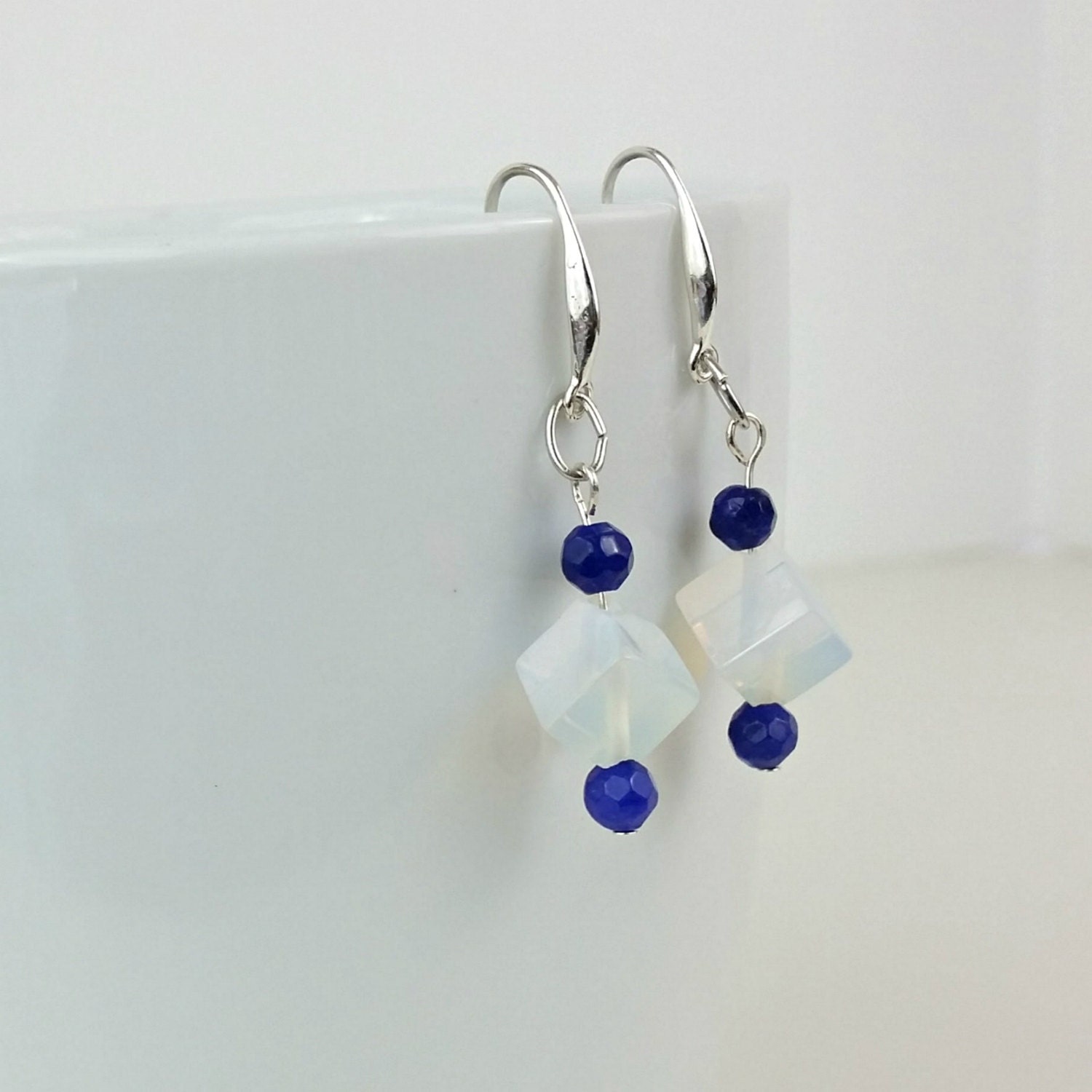 Sapphire Silver Earrings, Silver Opalite Earrings, Romantic Jewelry ...