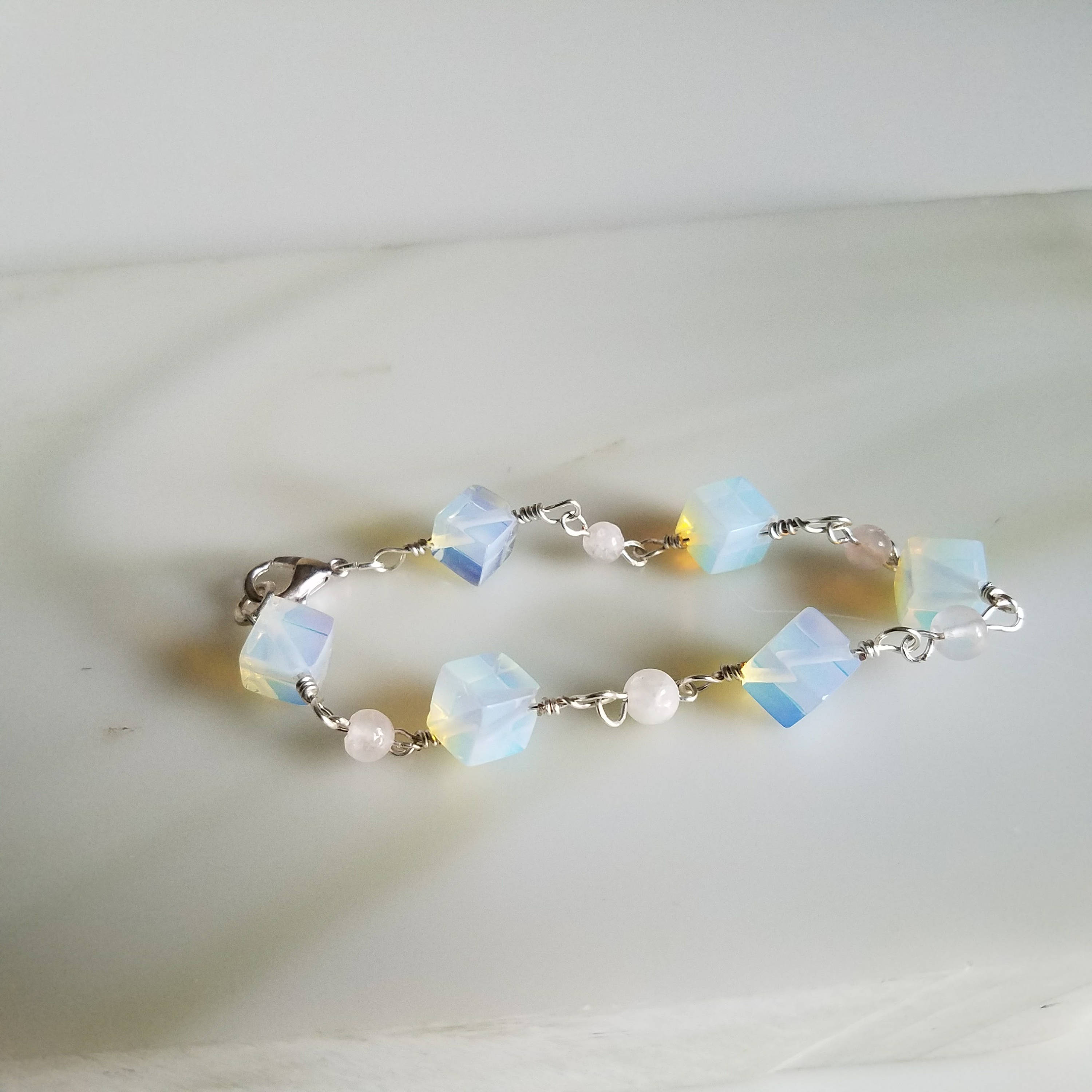 Romantic Opalite Moonstone Bracelet, Rainbow Opalite Bracelet, Pink and ...