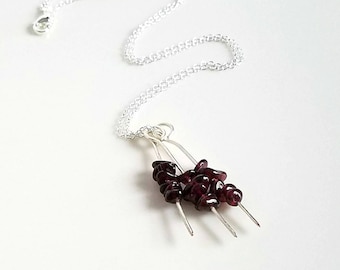 Garnet Necklace, Sterling Silver Necklace with Garnet Pendant, Modern Garnet Pendant, January Birthstone Necklace, Dark Red Gemstone Pendant