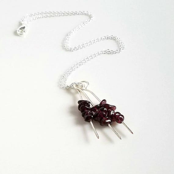 Garnet Necklace, Sterling Silver Necklace with Garnet Pendant, Modern Garnet Pendant, January Birthstone Necklace, Dark Red Gemstone Pendant