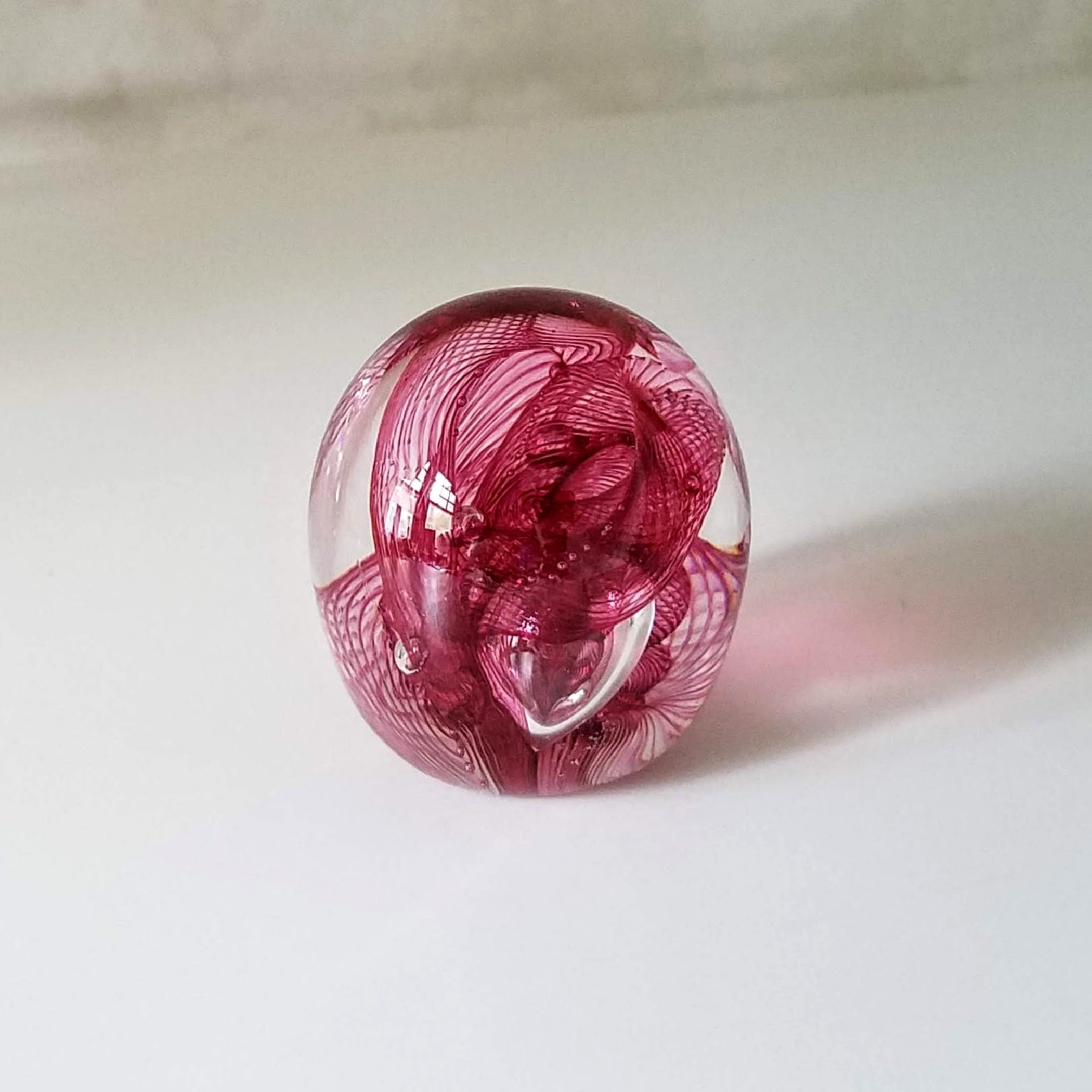 Robert Held Art Glass Paperweight, Signed Vintage Handmade Burgundy Red