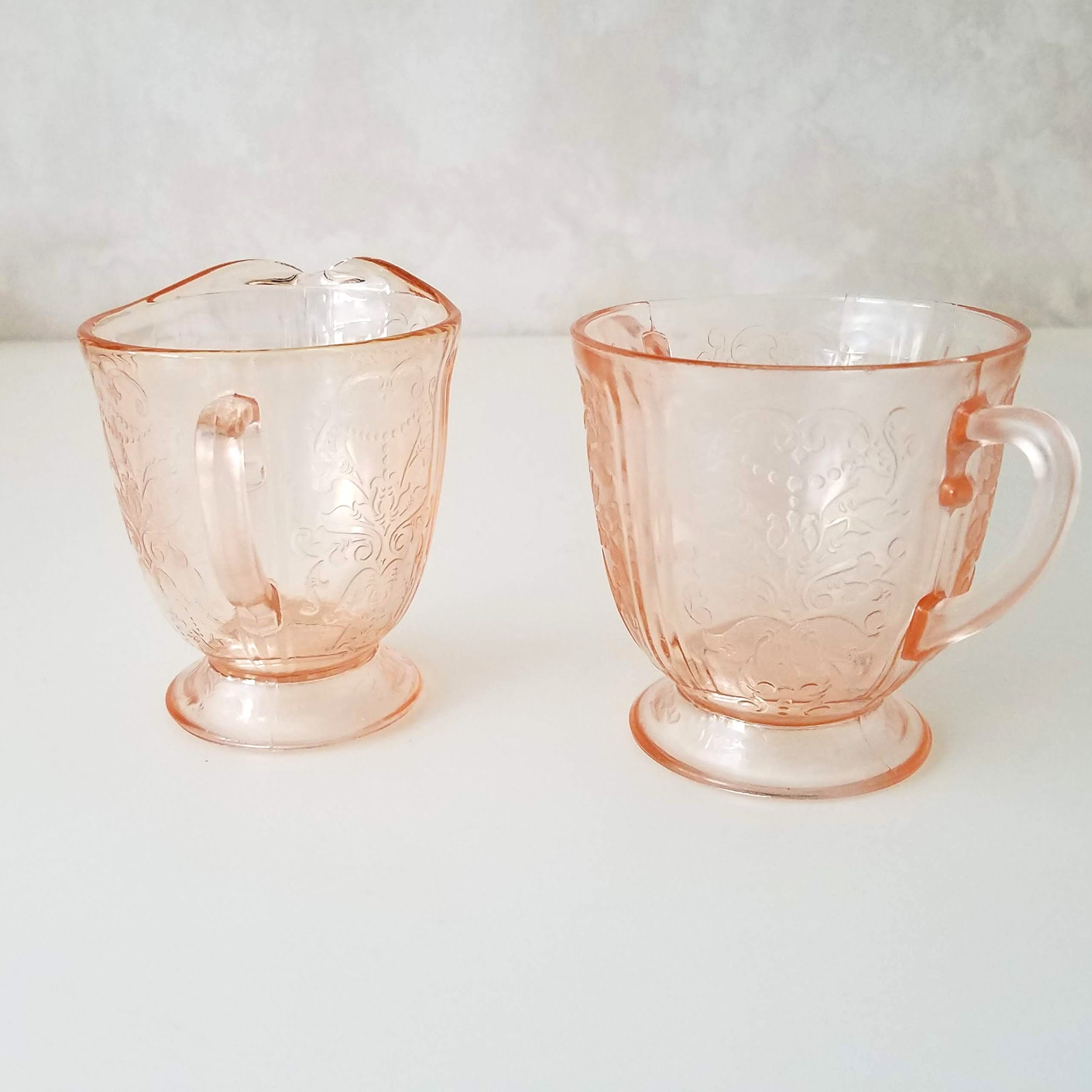 Pink Depression Glass Sugar and Creamer, Vintage Pink Pressed Glass Set