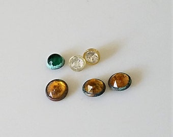 Vintage Rhinestone Glove Buttons, Amber, Green, and Clear, Sewing Supplies