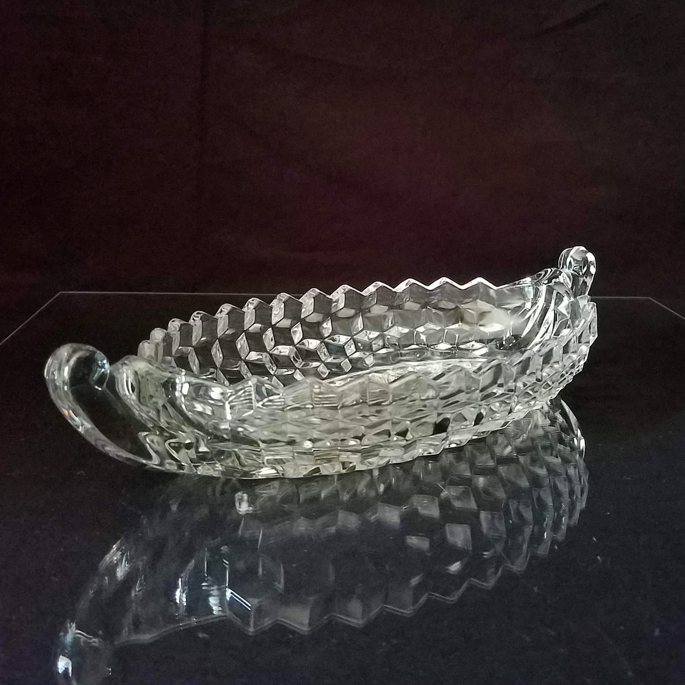 Fostoria Clear Glass Relish Boat, Vintage Pressed Glass Crystal Clear
