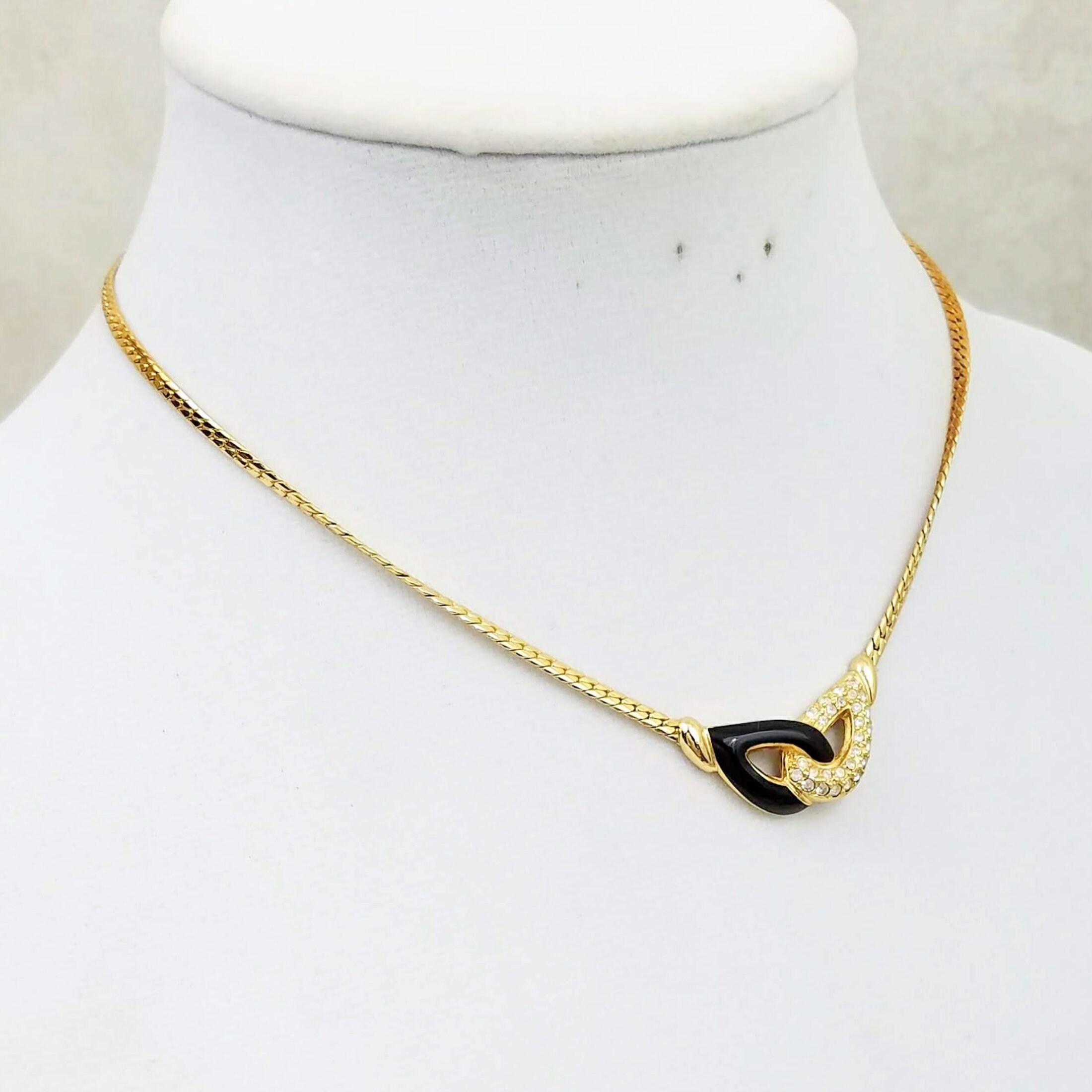 Christian Dior Necklace and Earrings, Designer Black Gold and