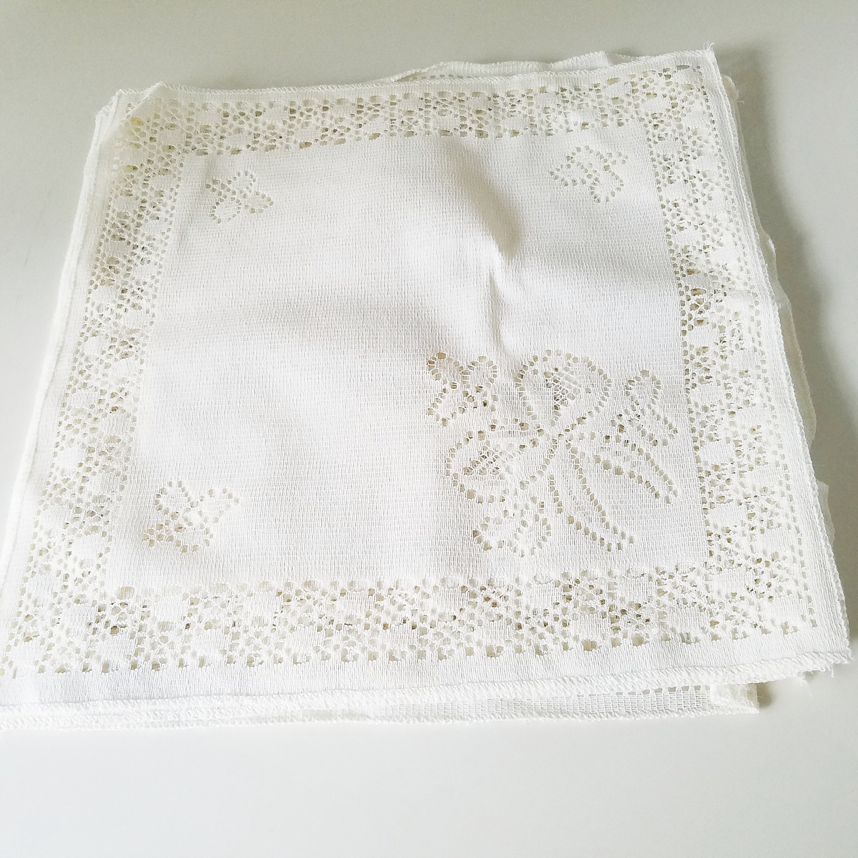 Vintage Fabric Napkins, Set of 7 Ivory White Woven Cloth Napkins with