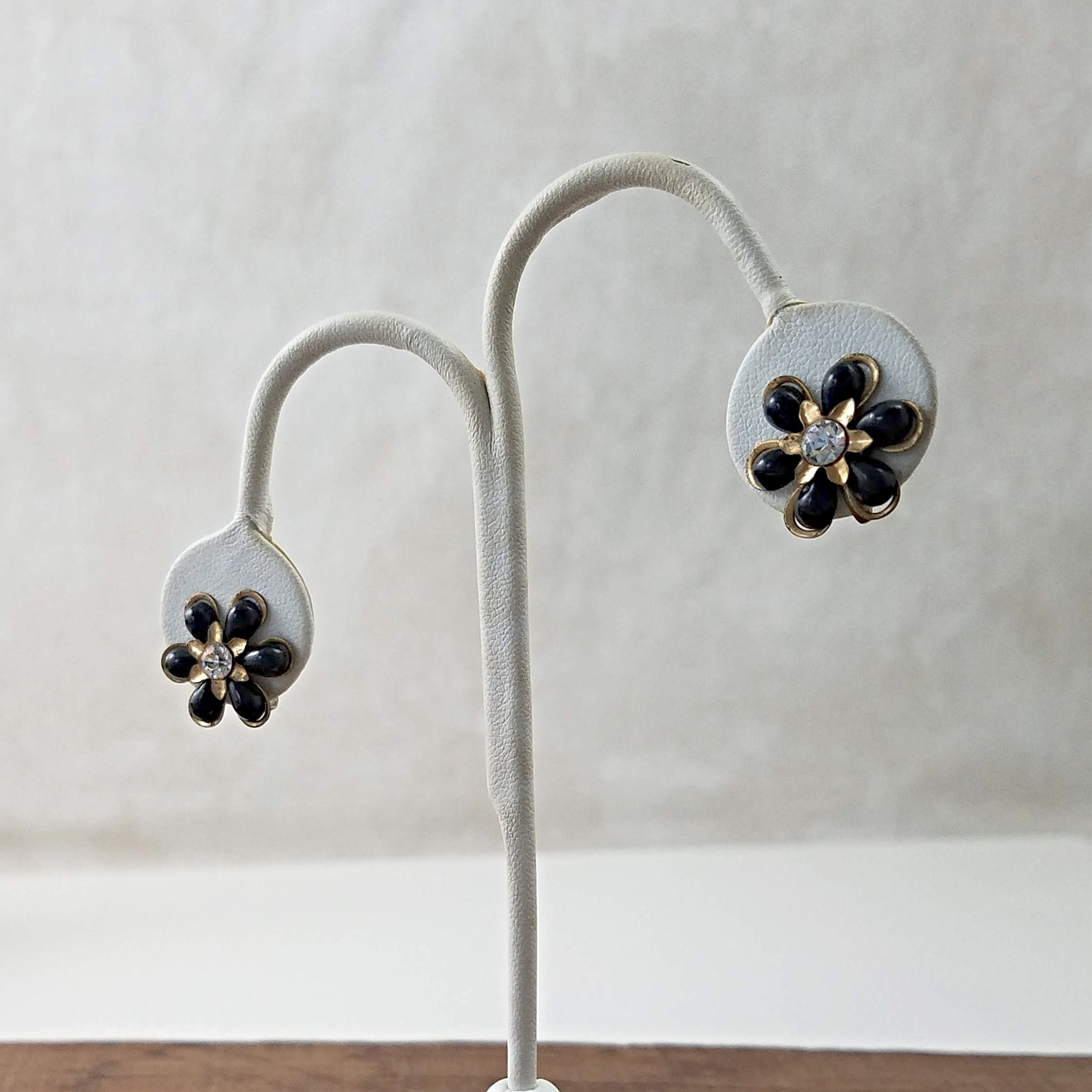 Vintage Screw Back Earrings, 2 Pairs of Mid Century Rhinestone Center