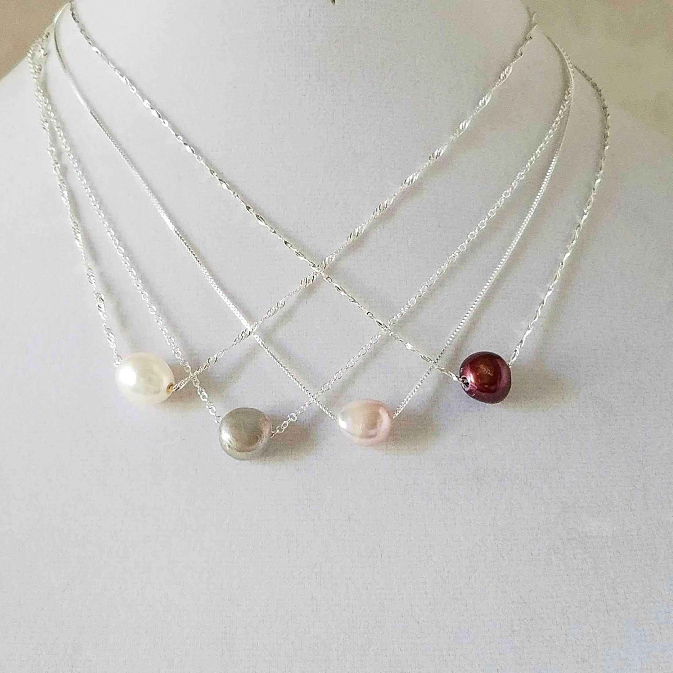 Pearl Necklace, Real Freshwater Pearl Sterling Silver Necklace Chain