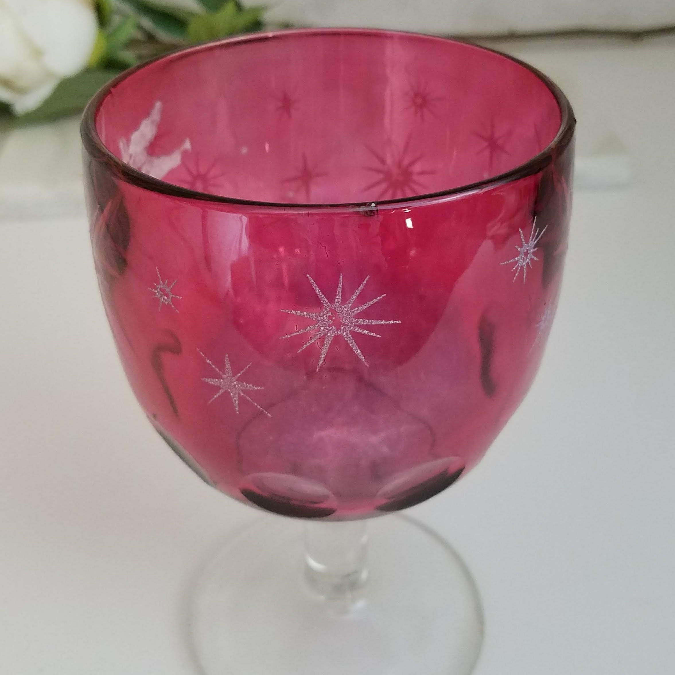 Vintage Bohemian Pink Goblet with Silver Stars, Fuchsia Pink Thumb