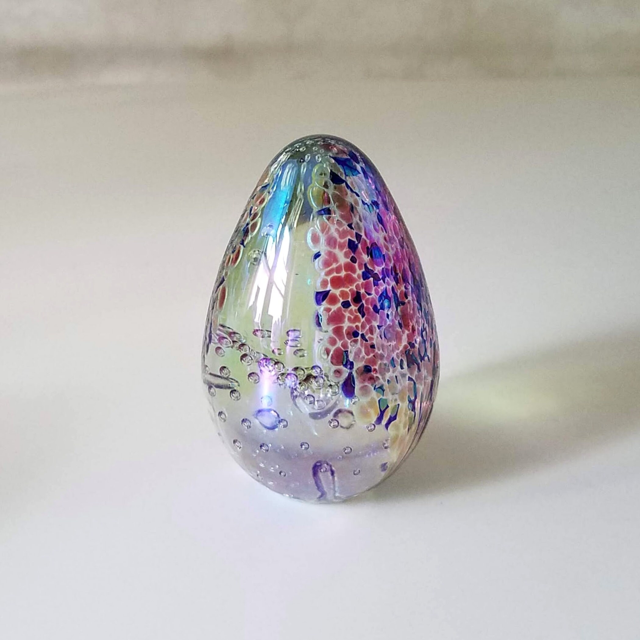 Glass Eye Studio GES93 Dichroic Art Glass Paperweight, Egg Shaped Control Bubble Art Glass