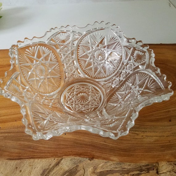 Vintage Pressed Glass Bowl, Ruffled Sawtooth Edge Berry Bowl, Collectible Glass Bowl