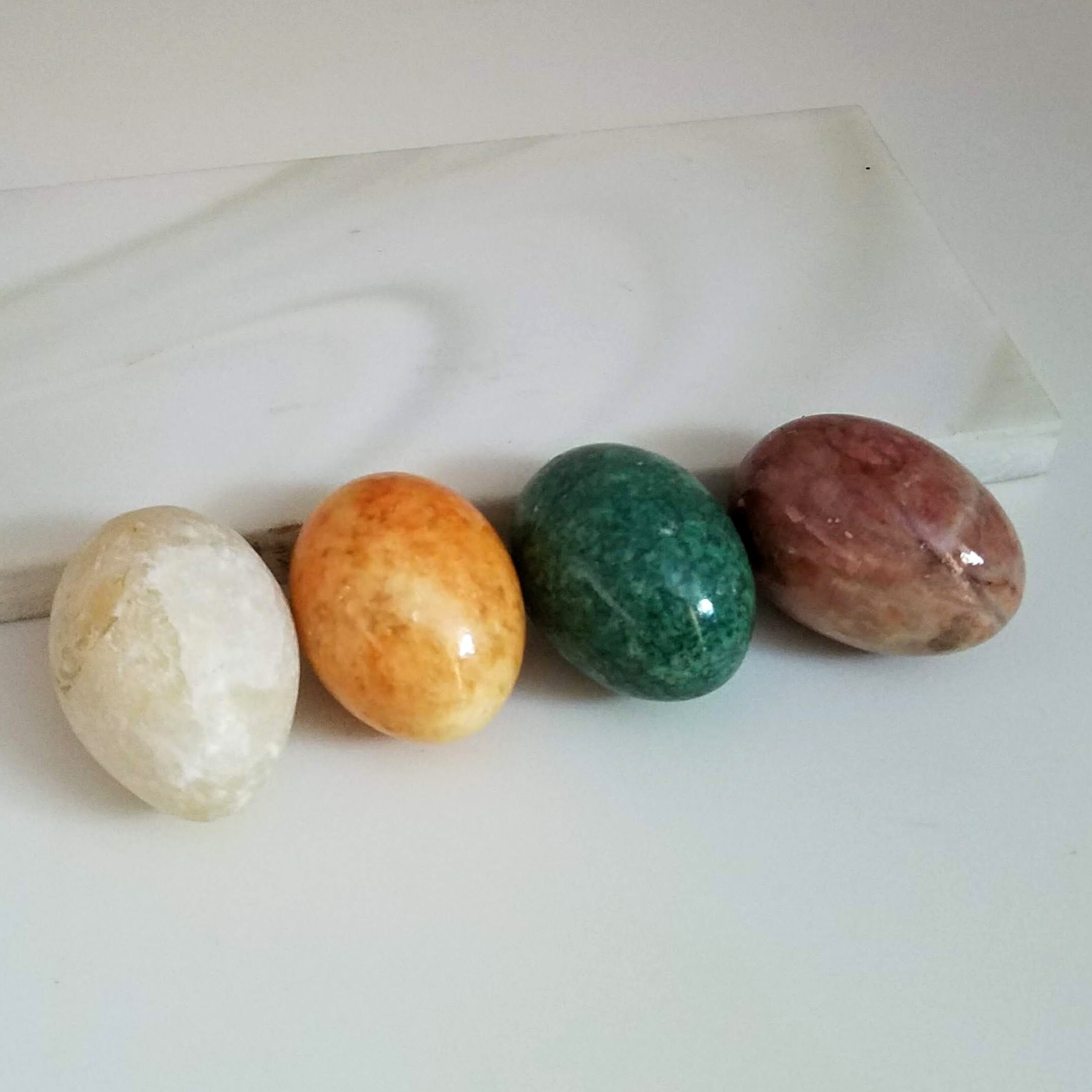 Gemstone Eggs, Set of 4 Vintage Hand Carved and Polished Gemstone Eggs