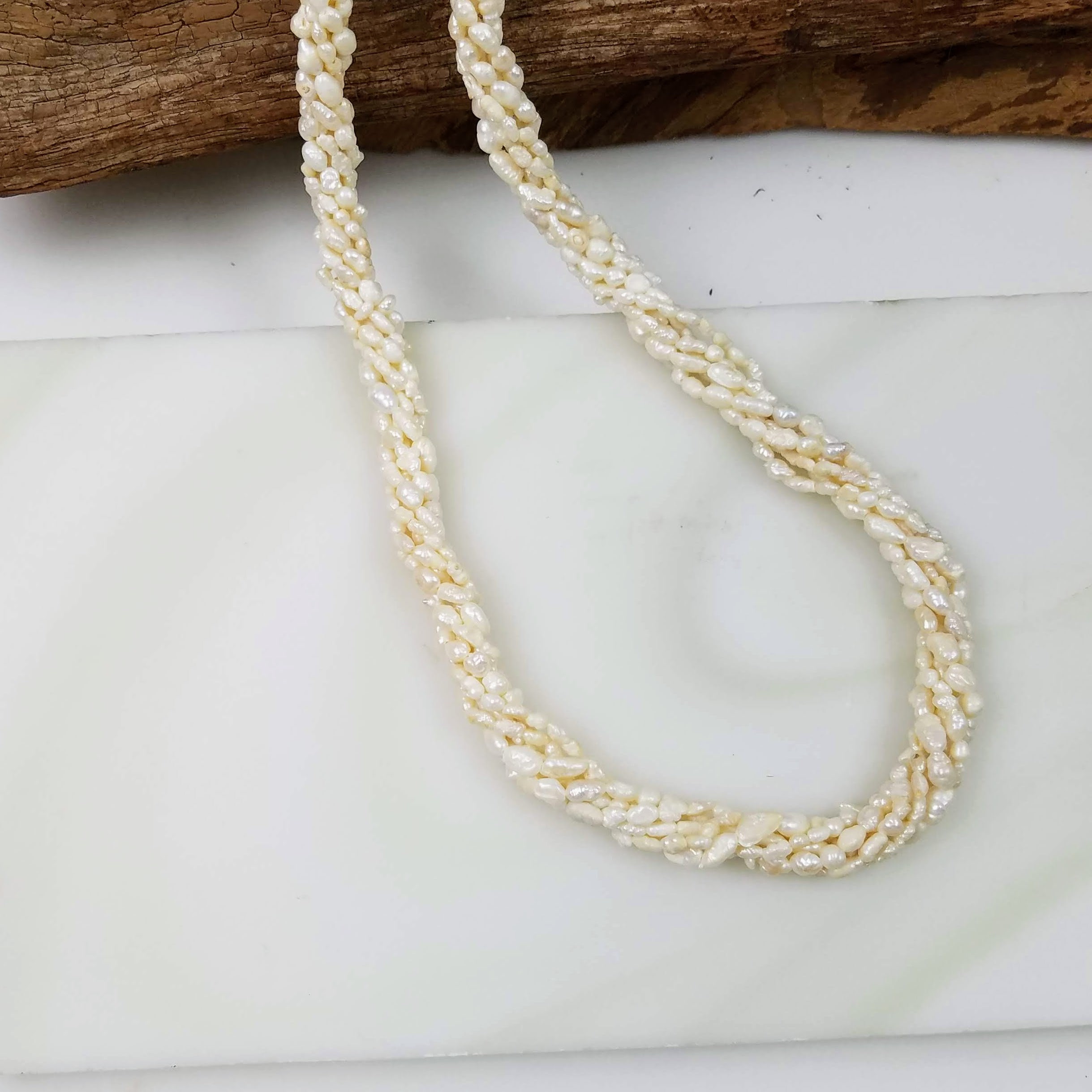 Vintage Freshwater Rice Pearls for Necklace, 6 Strands Twisted