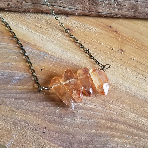 Quartz Crystal Point Necklace, Rustic Boho Quartz Necklace, Sunshine Quartz Point Bar Necklace, Crystal Bar Necklace, Bohemian Jewelry Gift