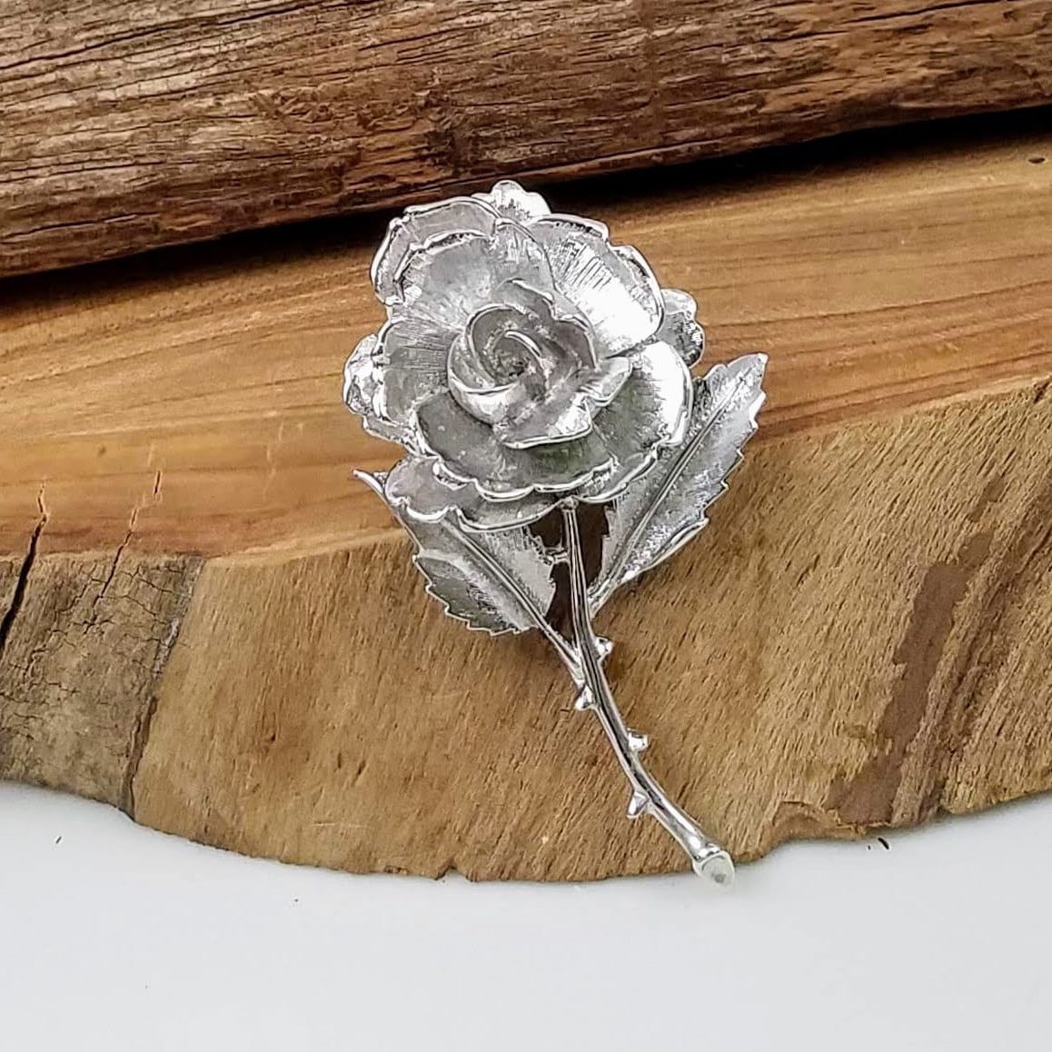 Silver Rose Brooch, Vintage Silver Tone Rose Pin, Collectible