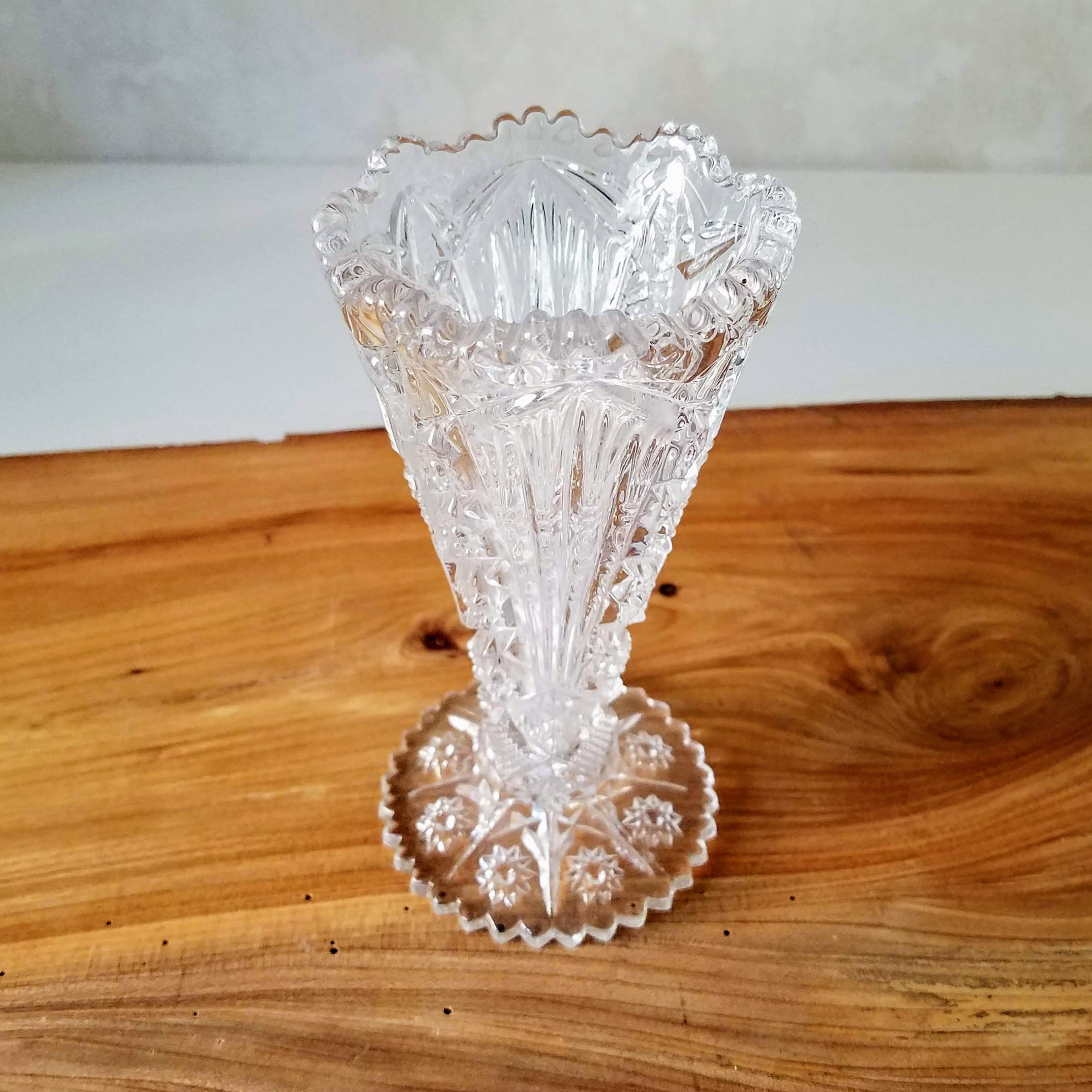 Pressed Glass Vase, Vintage Glass Corset Vase, Vintage Farmhouse Decor