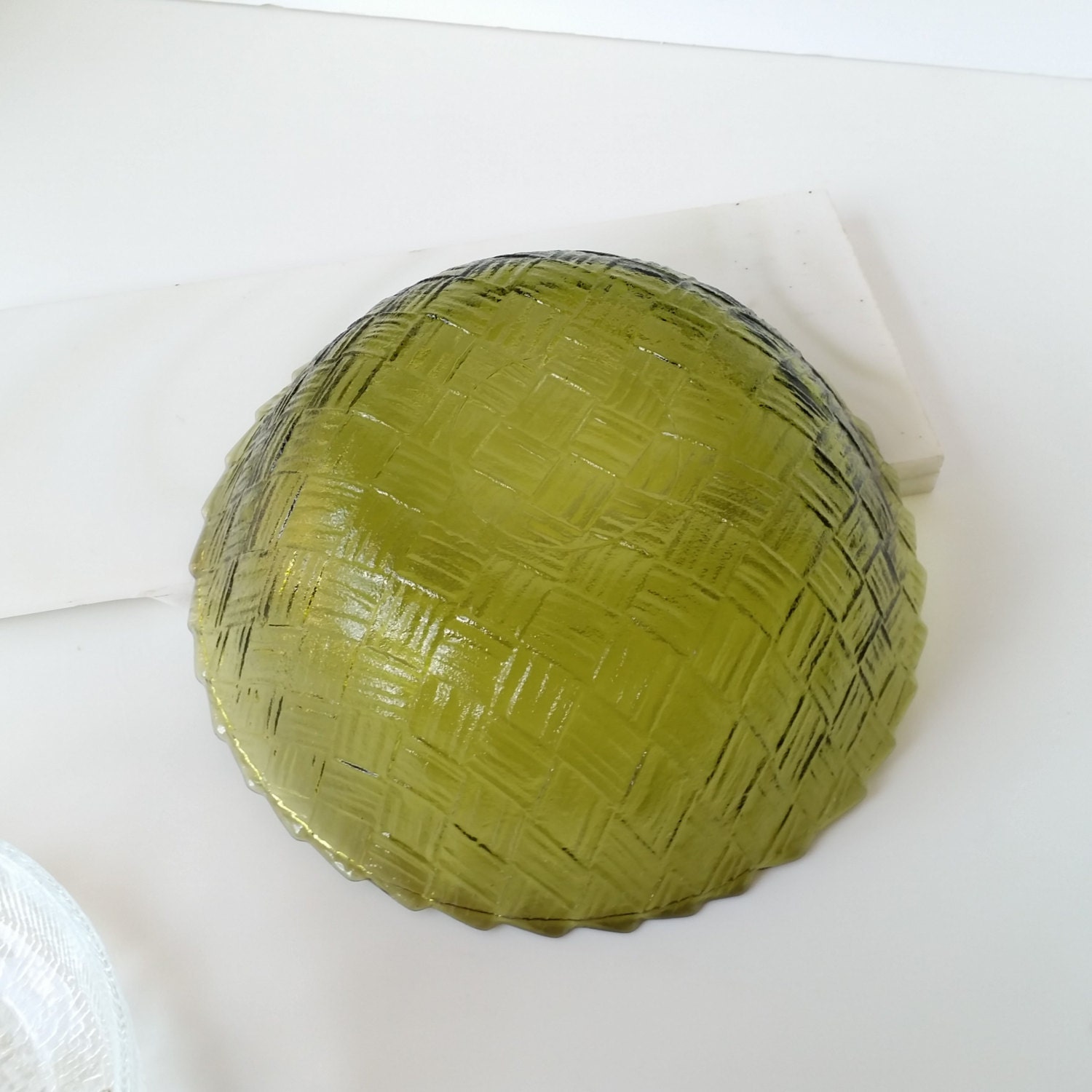 Vintage Glass Bowl Green Glass Basket Weave Bowl 1970 Retro Etsy