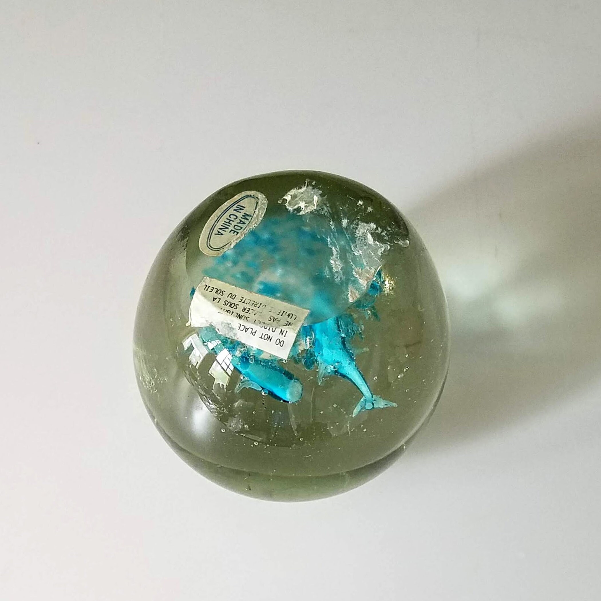 Art Glass Paperweight, Aqua Blue Whales Fish Paperweight with