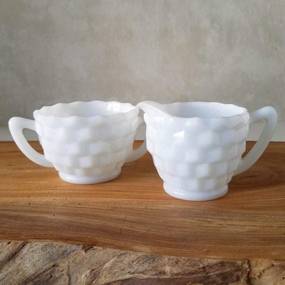 Milk Glass Sugar and Creamer, Vintage White Milk Glass Set, Farmhouse Kitchen Decor