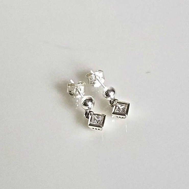 Minimalist Earrings Sterling Silver and Cubic Zirconia, Minimalist ...