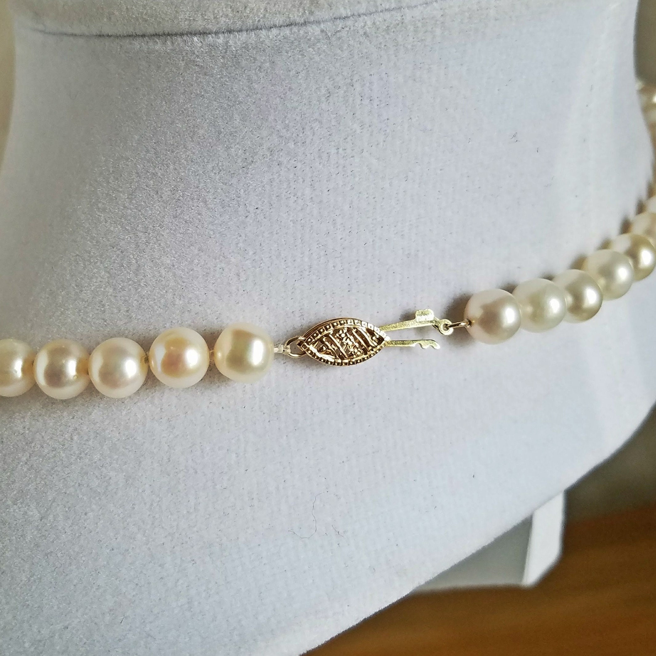 Pearl Necklace, Real Cultured Pearl Necklace with 14kt Gold Clasp