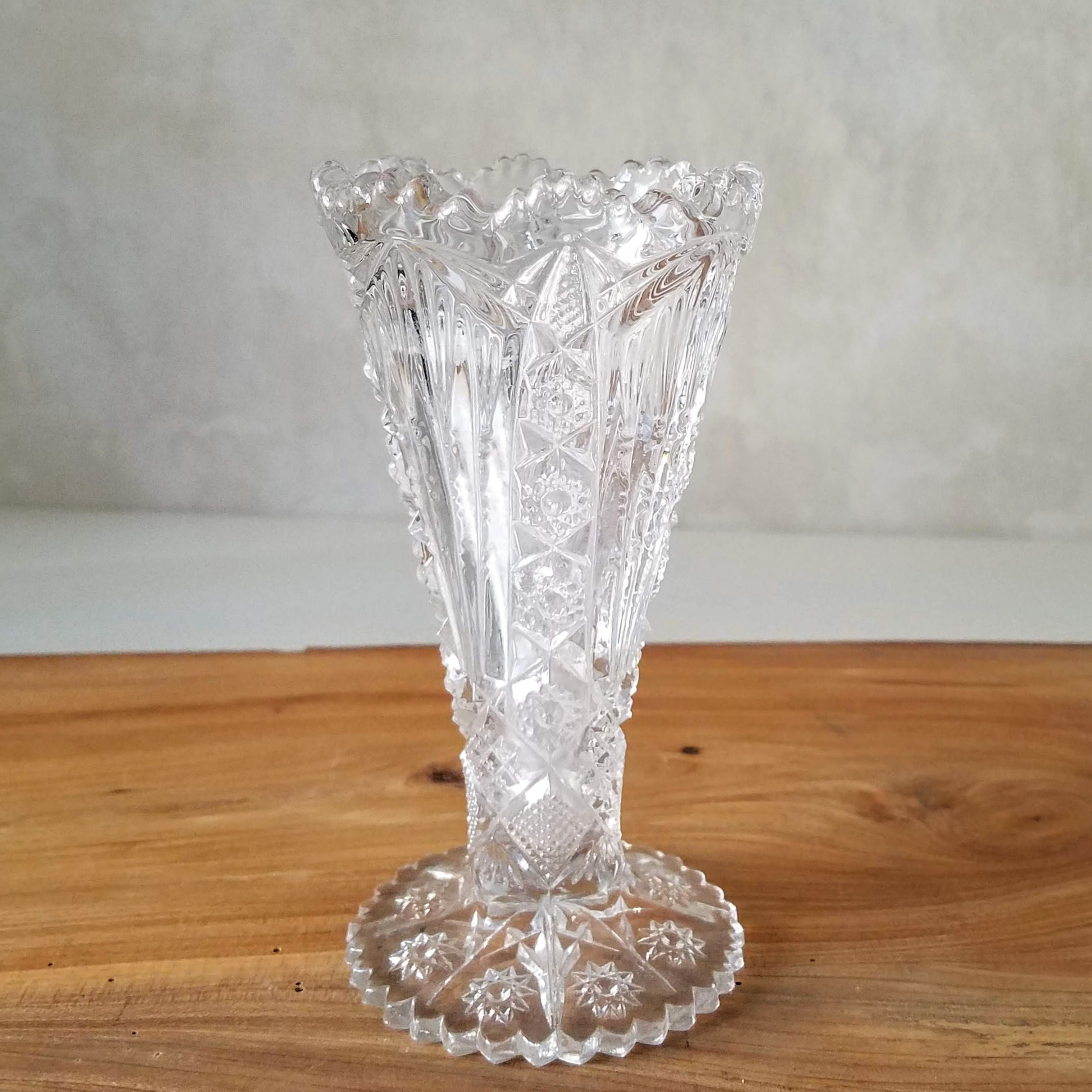 Pressed Glass Vase, Vintage Glass Corset Vase, Vintage Farmhouse Decor