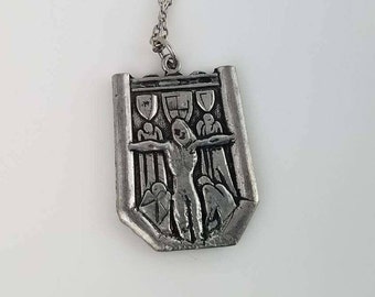 Vintage Signed Gothic Art Pendant, Religious Icon Necklace