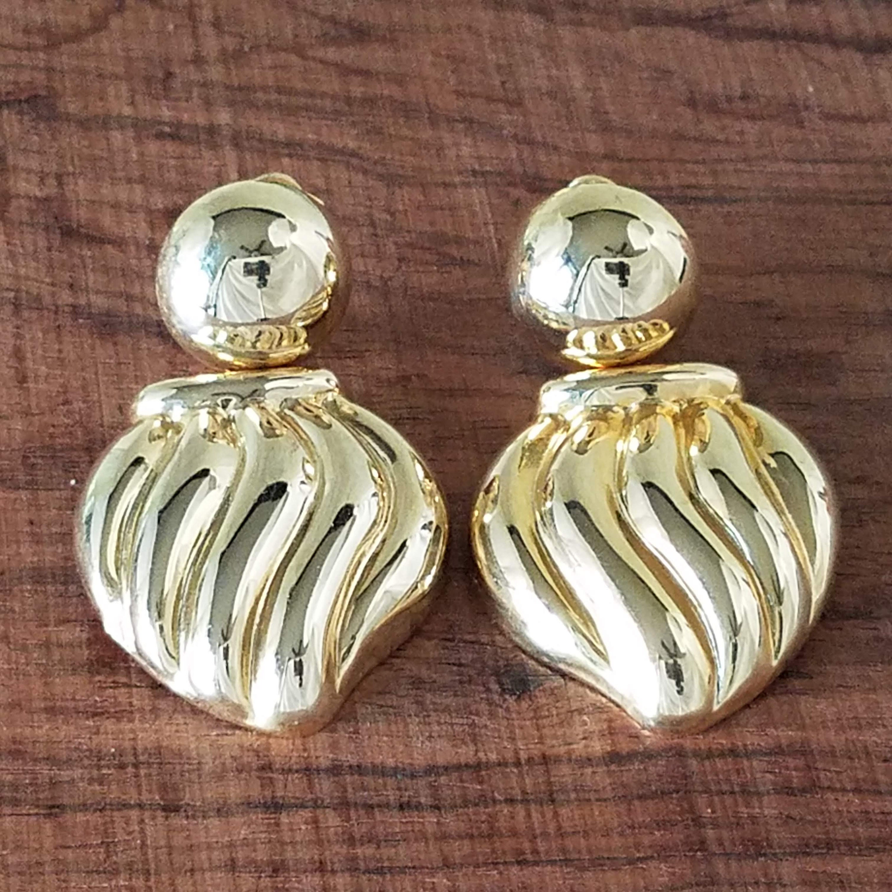 Doorknocker Clip on Earrings, Large Vintage Goldtone Clip On Jewelry