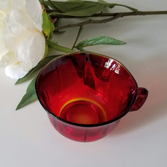 Ruby Red Glass Cup, Vintage Red Amberina Glass Coffee or Teacup, Collectible Pressed Glass