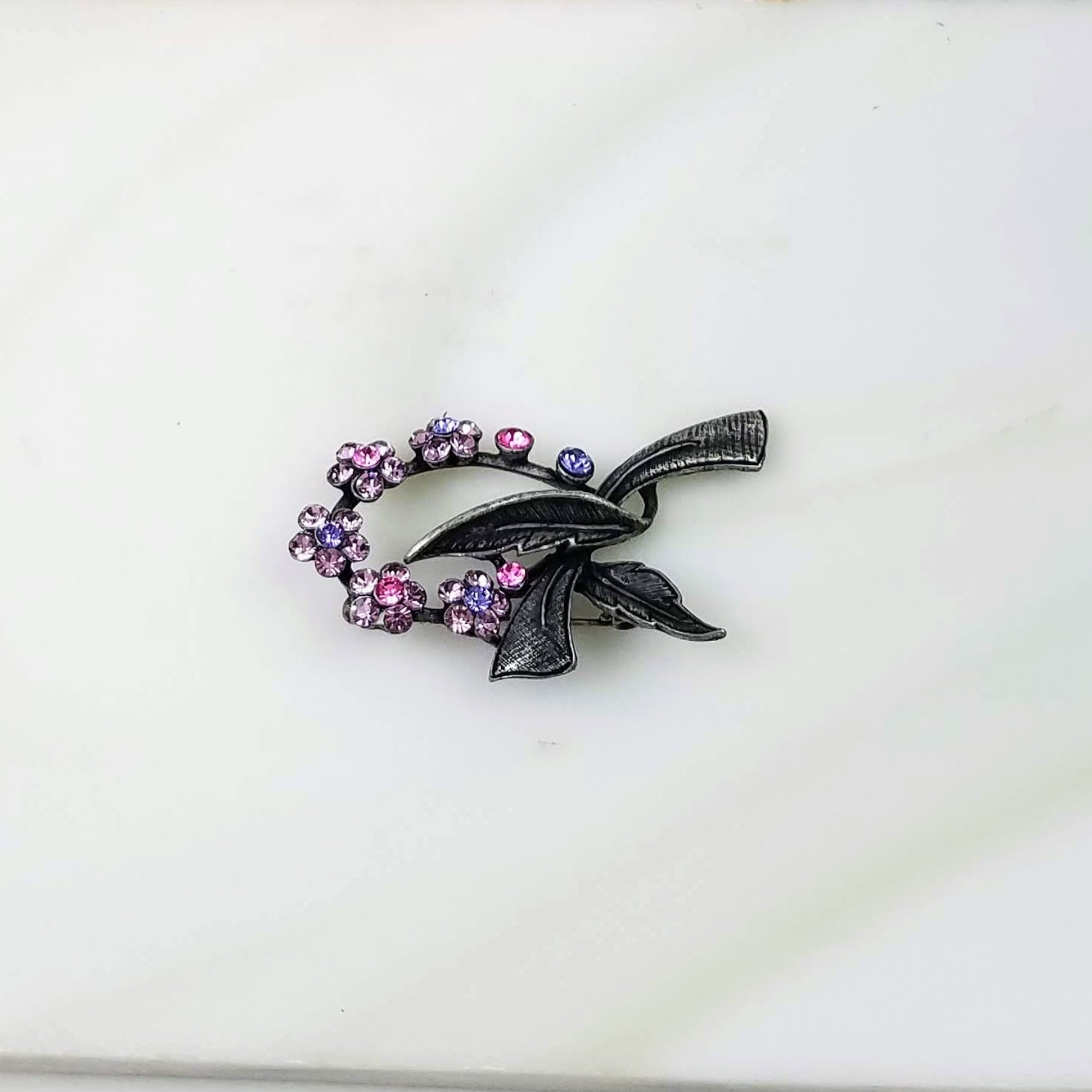 Purple and Pink Rhinestone Brooch, Vintage Silver Signed Park Lane ...