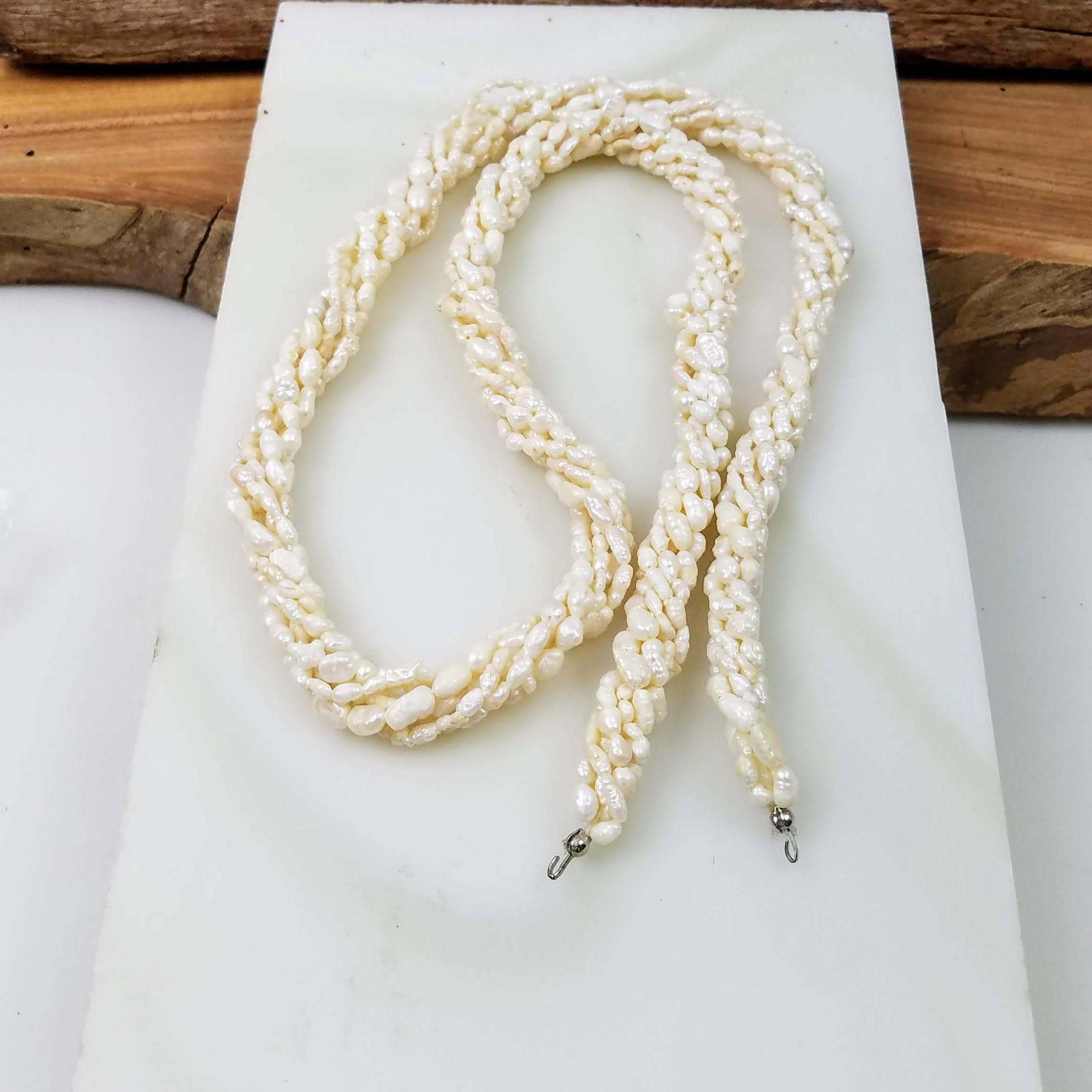 Vintage Freshwater Rice Pearls for Necklace, 6 Strands Twisted