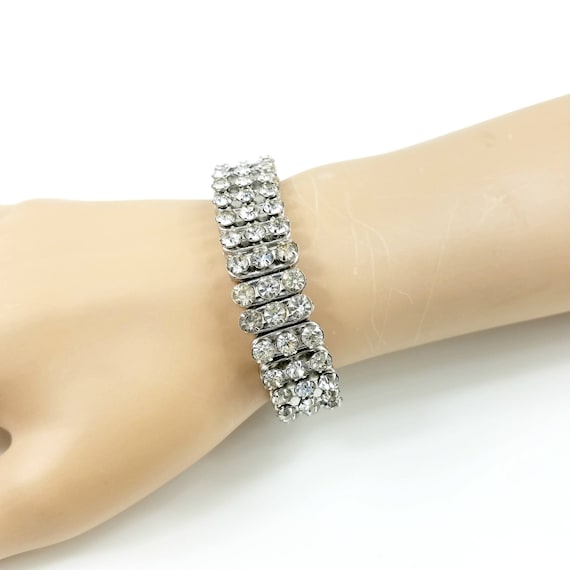 Rhinestone Bracelet, Clear Rhinestone Expandable Bracelet, Vintage Wedding Bracelet, British Hong Kong, Vintage Crystal Rhinestone Bracelet