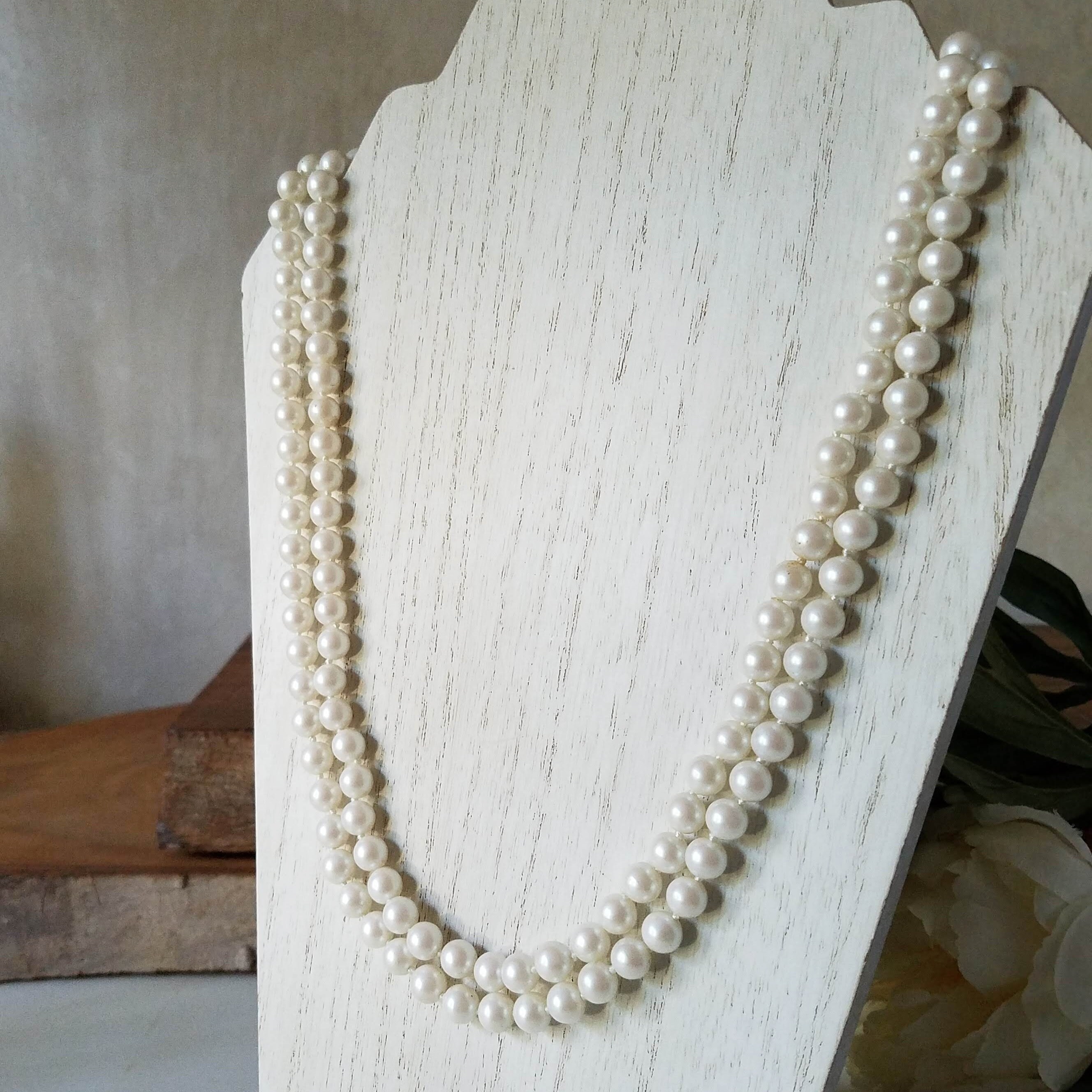 Long Ivory White Pearl Necklace, Vintage Boho Pearl Necklace, Romantic