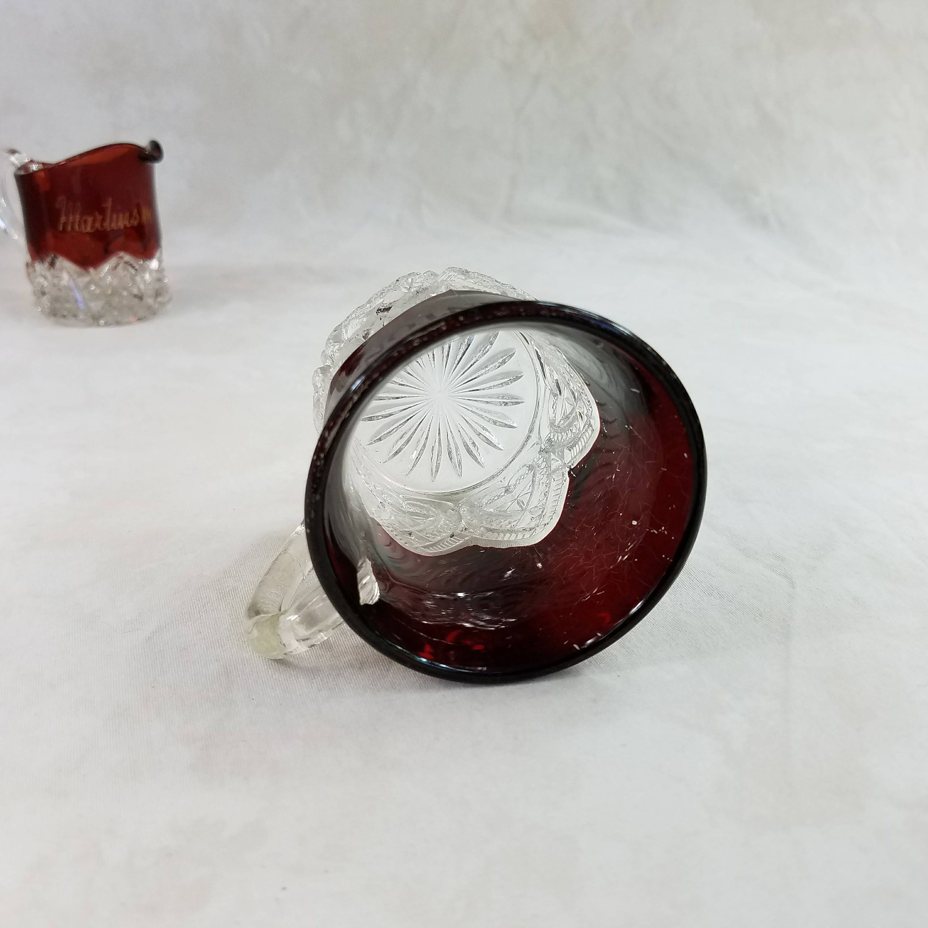 Souvenir Glass Canton Ohio, Ruby Red Glass Mug, Flash Glass Red Stained