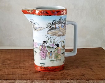 Japanese Nippon Porcelain Pitcher, Hand Painted Kimono Women, Collectible Vase
