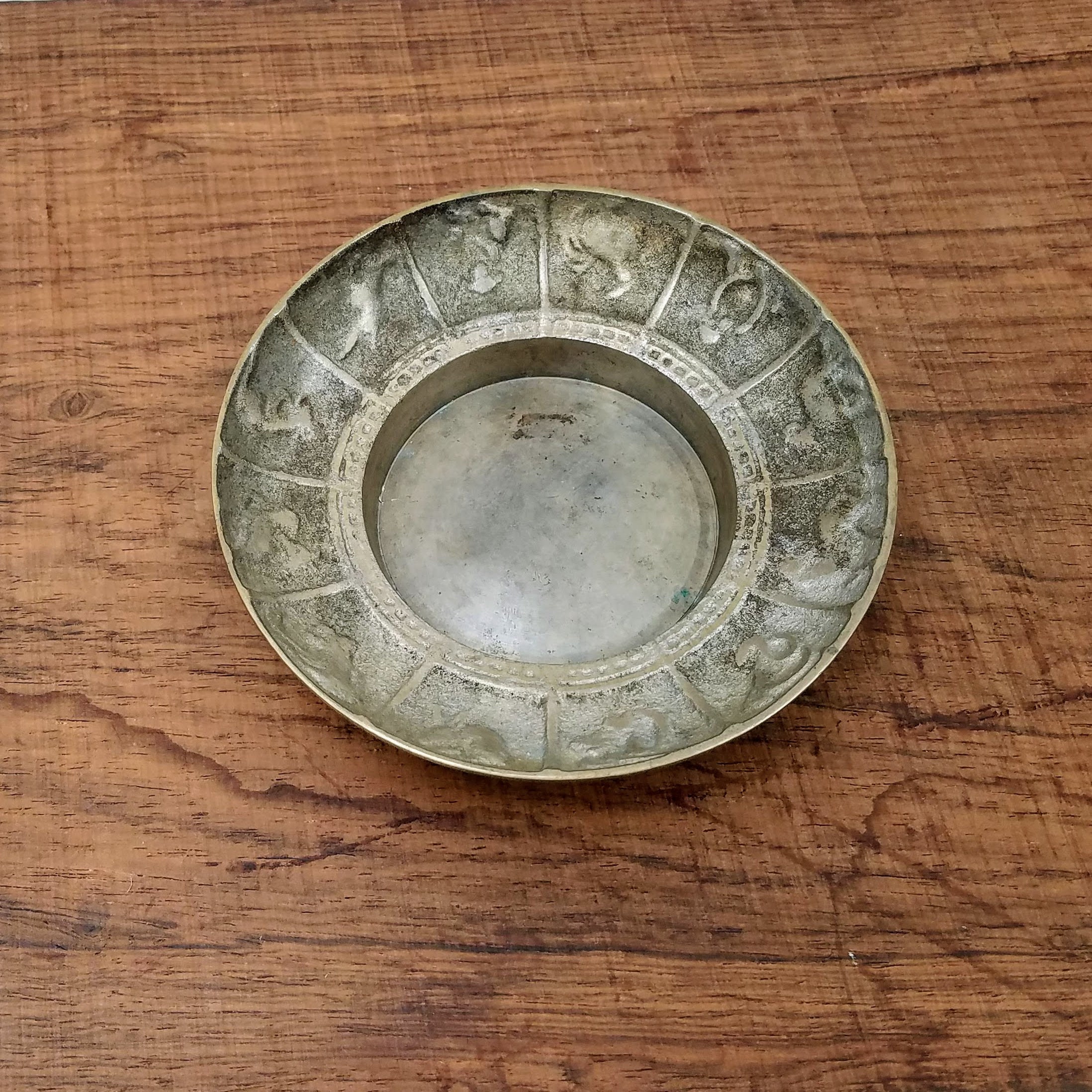 Vintage Brass Dish, Korean Zodiac Collectible Brass Small Bowl, Vintage Brass Ashtray