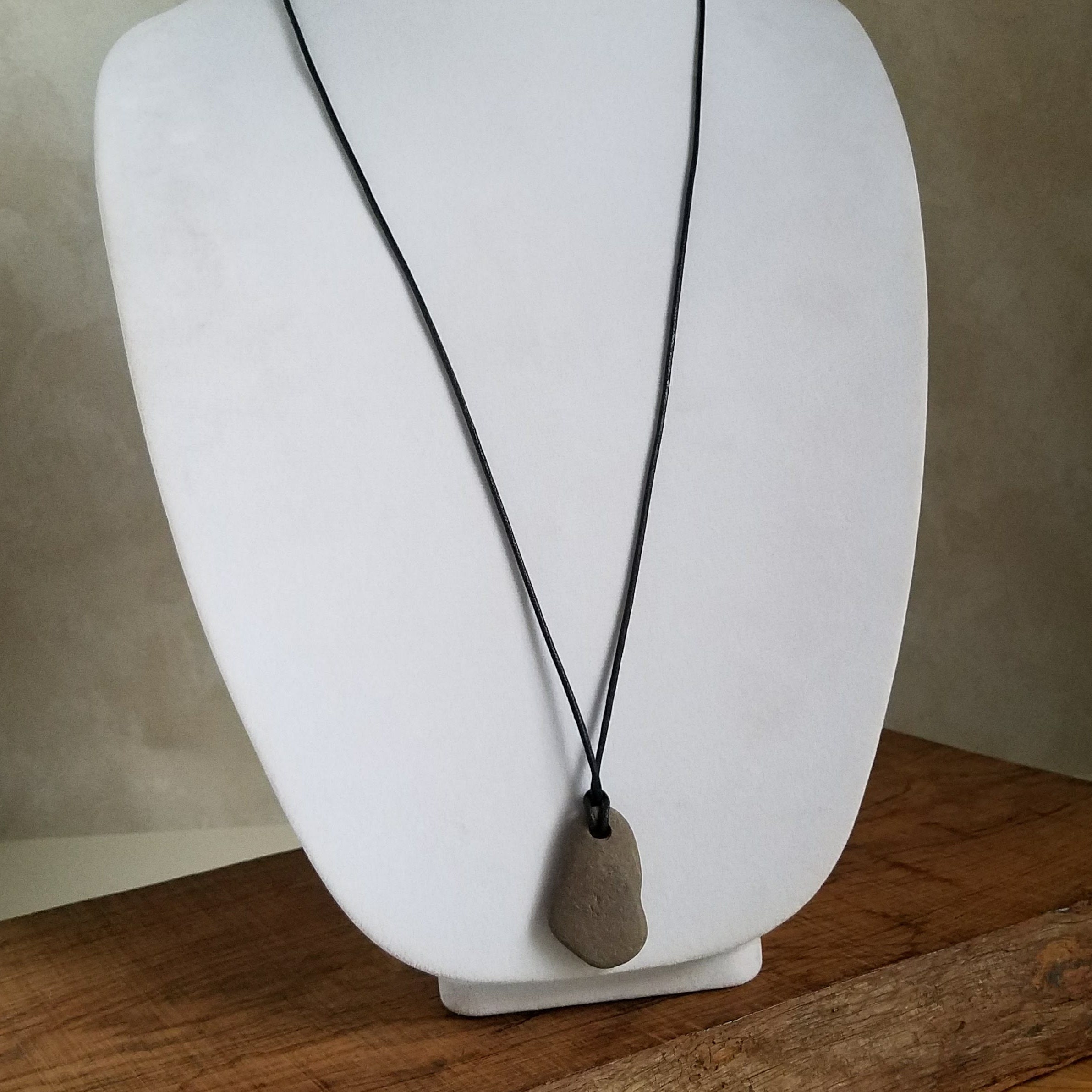 River Rock Pendant and Long Vegan Necklace, Hypoallergenic Natural