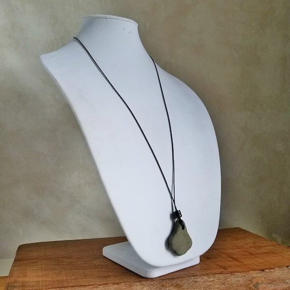 Natural River Stone Necklace with Obsidian, River Stone Pendant, River Rock Jewelry, Hypoallergenic Long Adjustable Necklace