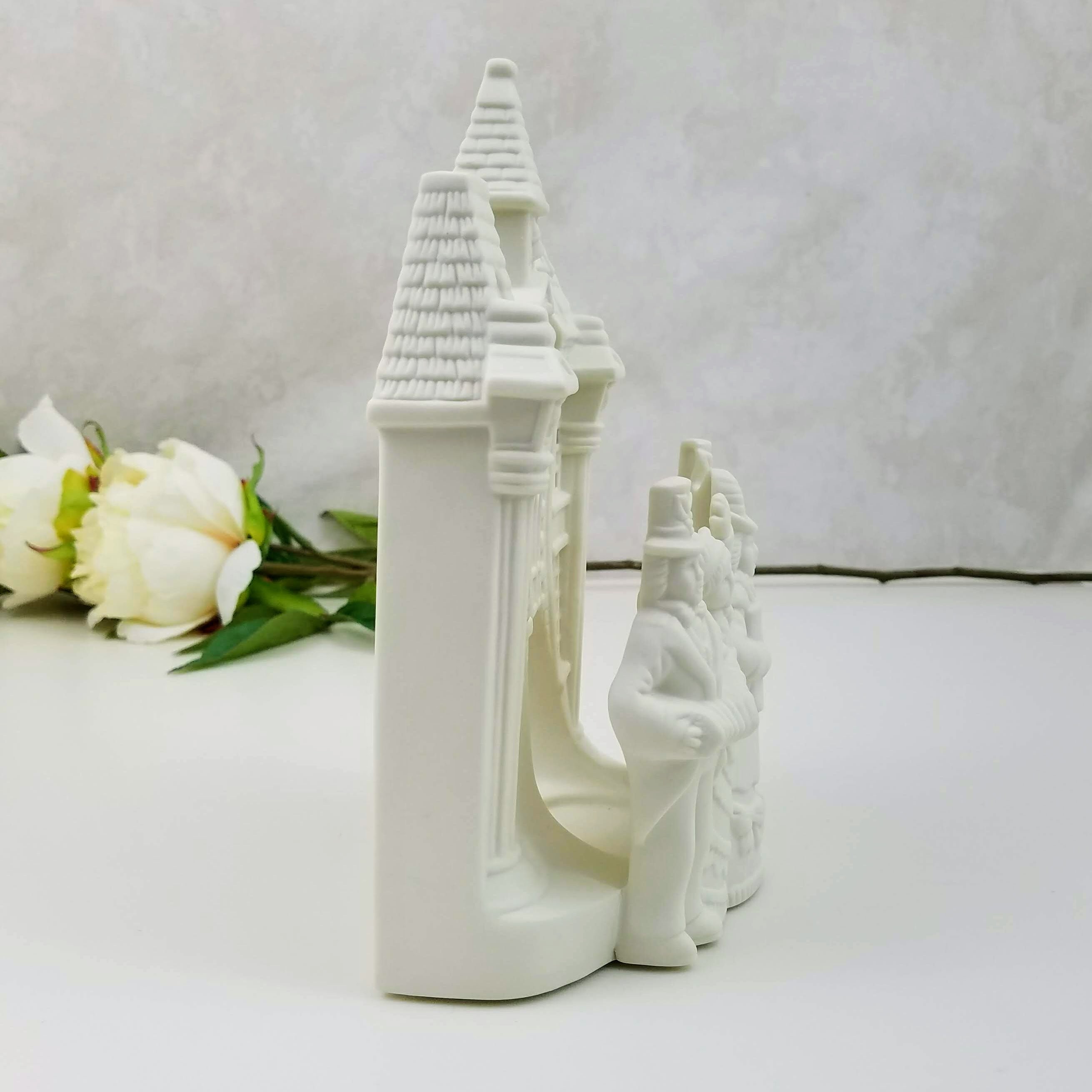 Village Carolers Candle Holder and Display, White Bisque Victorian Carolers Christmas Decoration