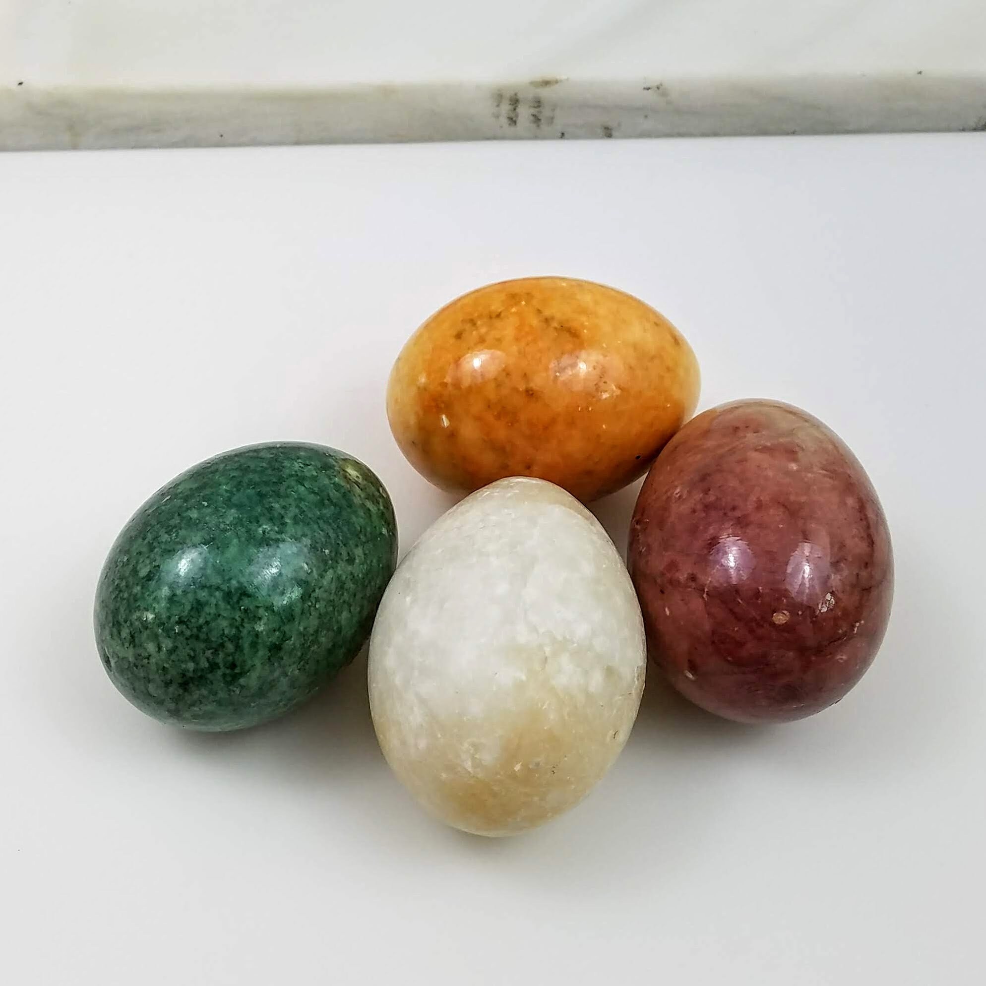 Gemstone Eggs, Set of 4 Vintage Hand Carved and Polished Gemstone Eggs